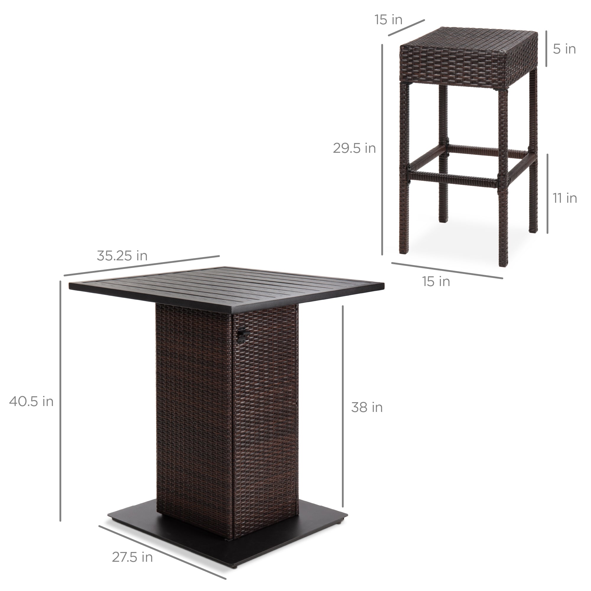 5-Piece Wicker Bar Set with 4 Stools Built-In Bottle Opener Hidden Storage designed for patio, backyard, and outdoor living
