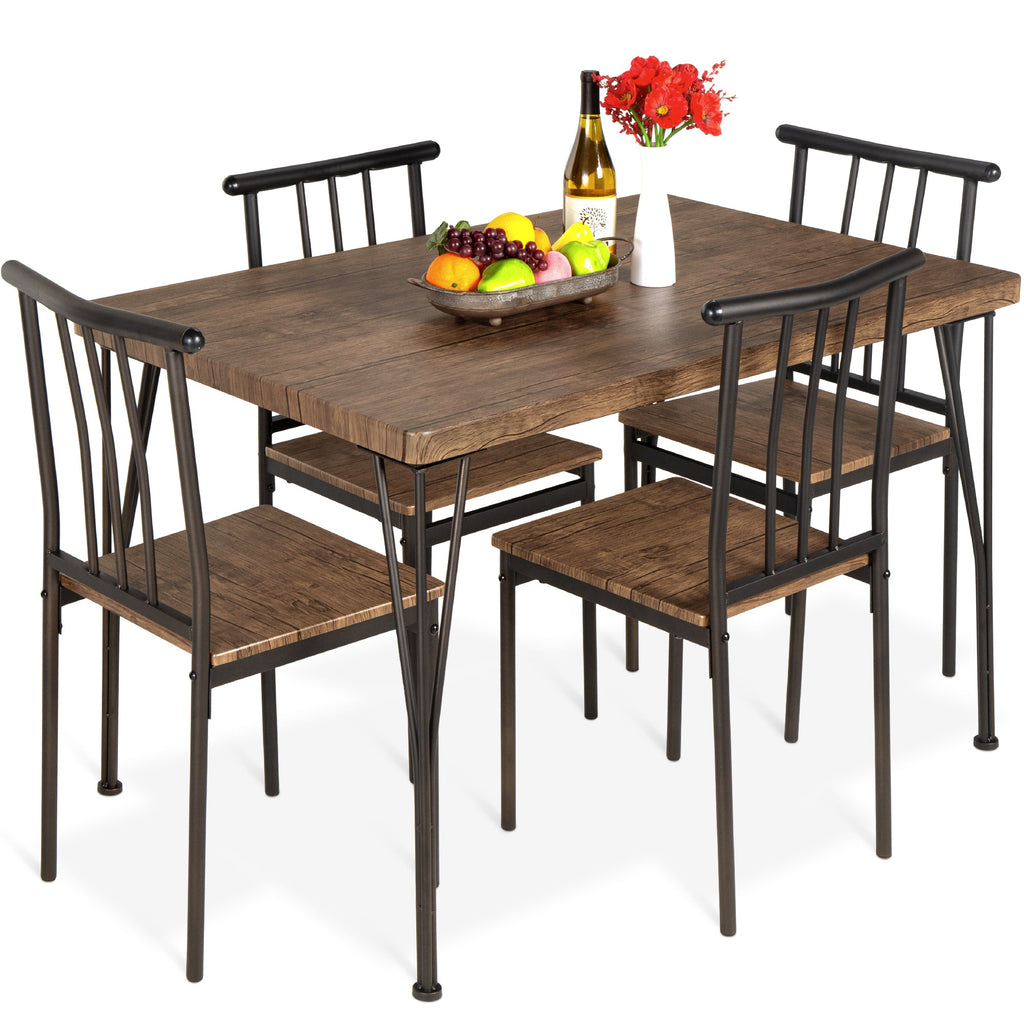 5-Piece Modern Metal and Wood Dining Table Furniture Set with 4 Chairs designed for everyday comfort and storage