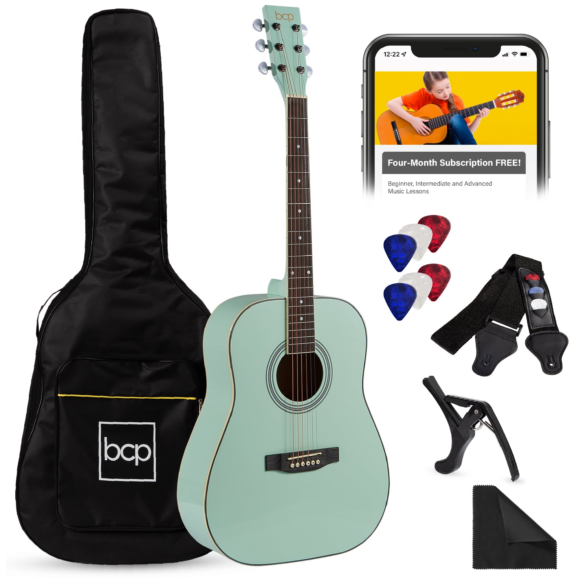 41in Acoustic Guitar Starter Kit with Digital Tuner Padded Case Picks Strap for simple setup and everyday use