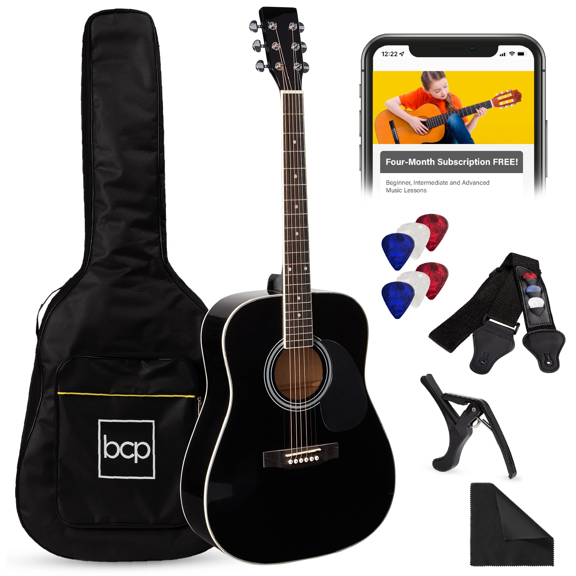 41in Acoustic Guitar Starter Kit with Digital Tuner Padded Case Picks Strap for simple setup and everyday use