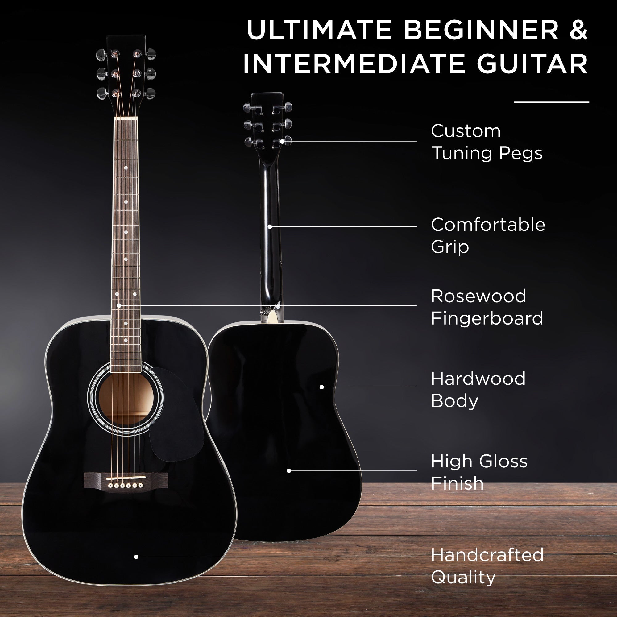 41in Acoustic Guitar Starter Kit with Digital Tuner Padded Case Picks Strap for simple setup and everyday use