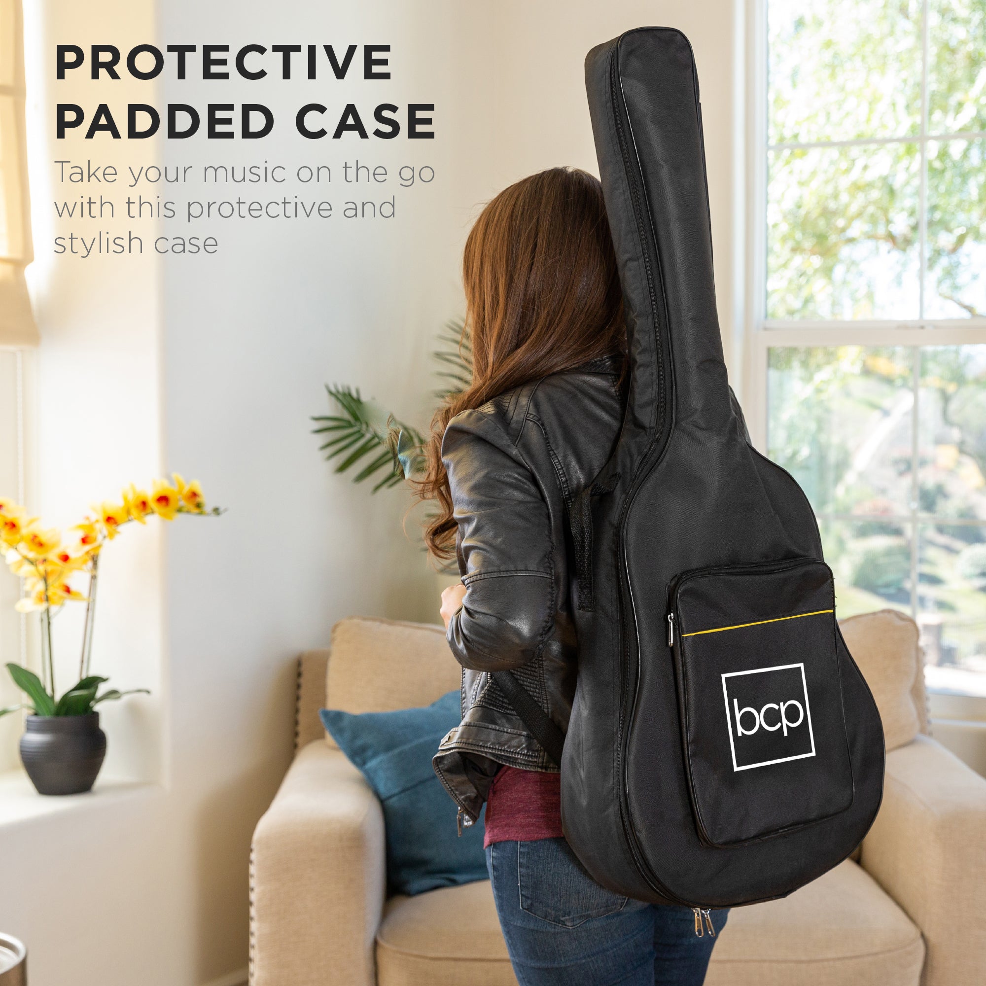 41in Acoustic Guitar Starter Kit with Digital Tuner Padded Case Picks Strap for simple setup and everyday use