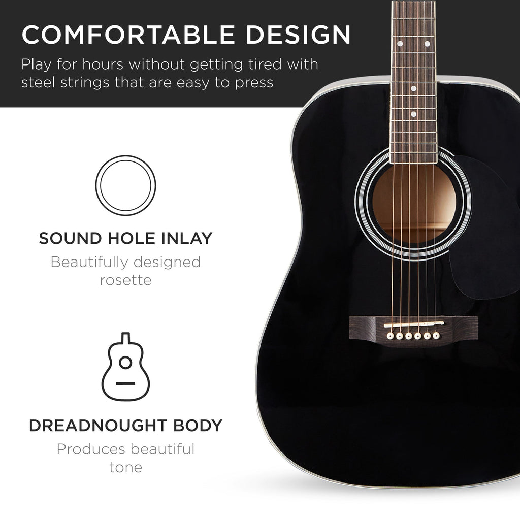 41in Acoustic Guitar Starter Kit with Digital Tuner Padded Case Picks Strap for simple setup and everyday use