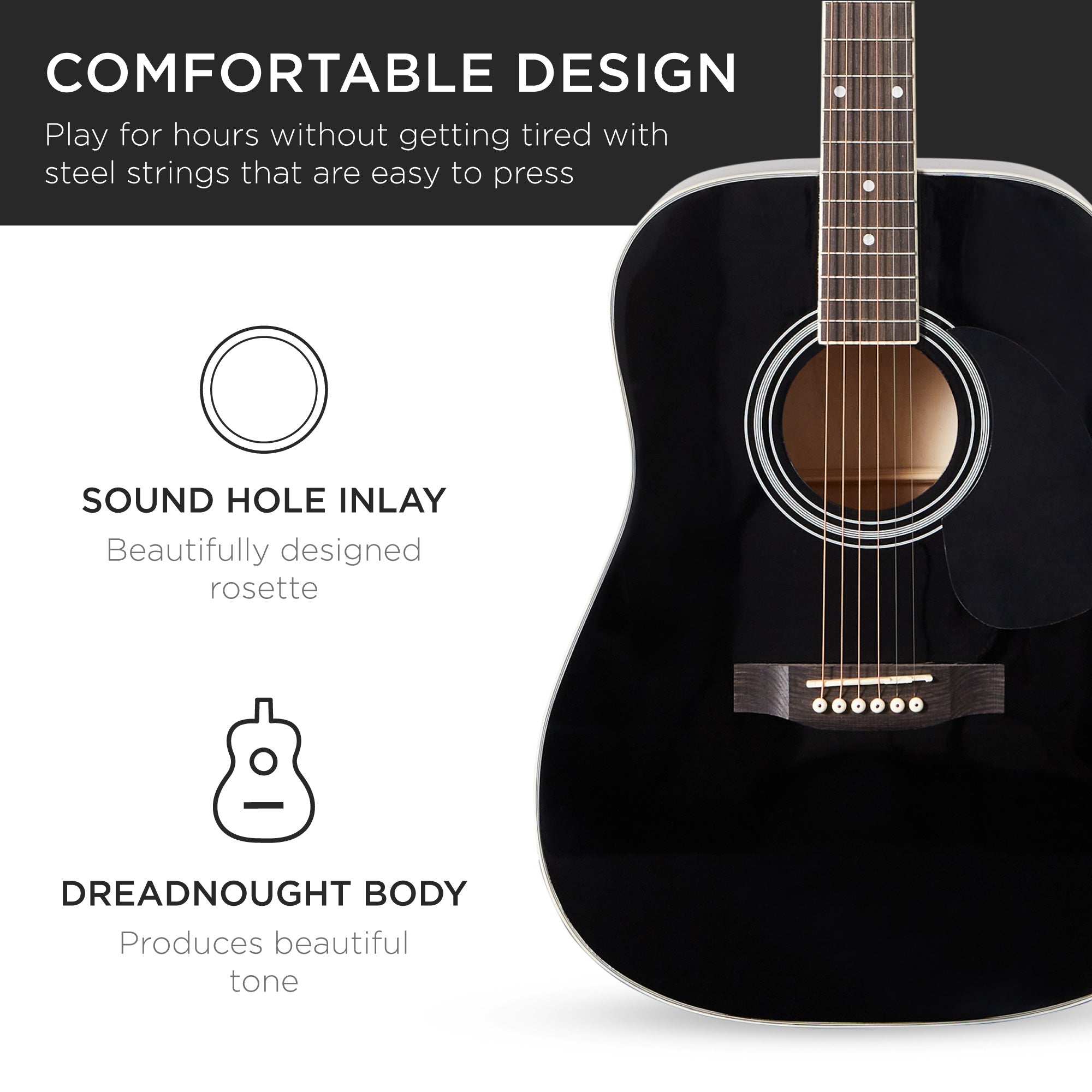 41in Acoustic Guitar Starter Kit with Digital Tuner Padded Case Picks Strap for simple setup and everyday use