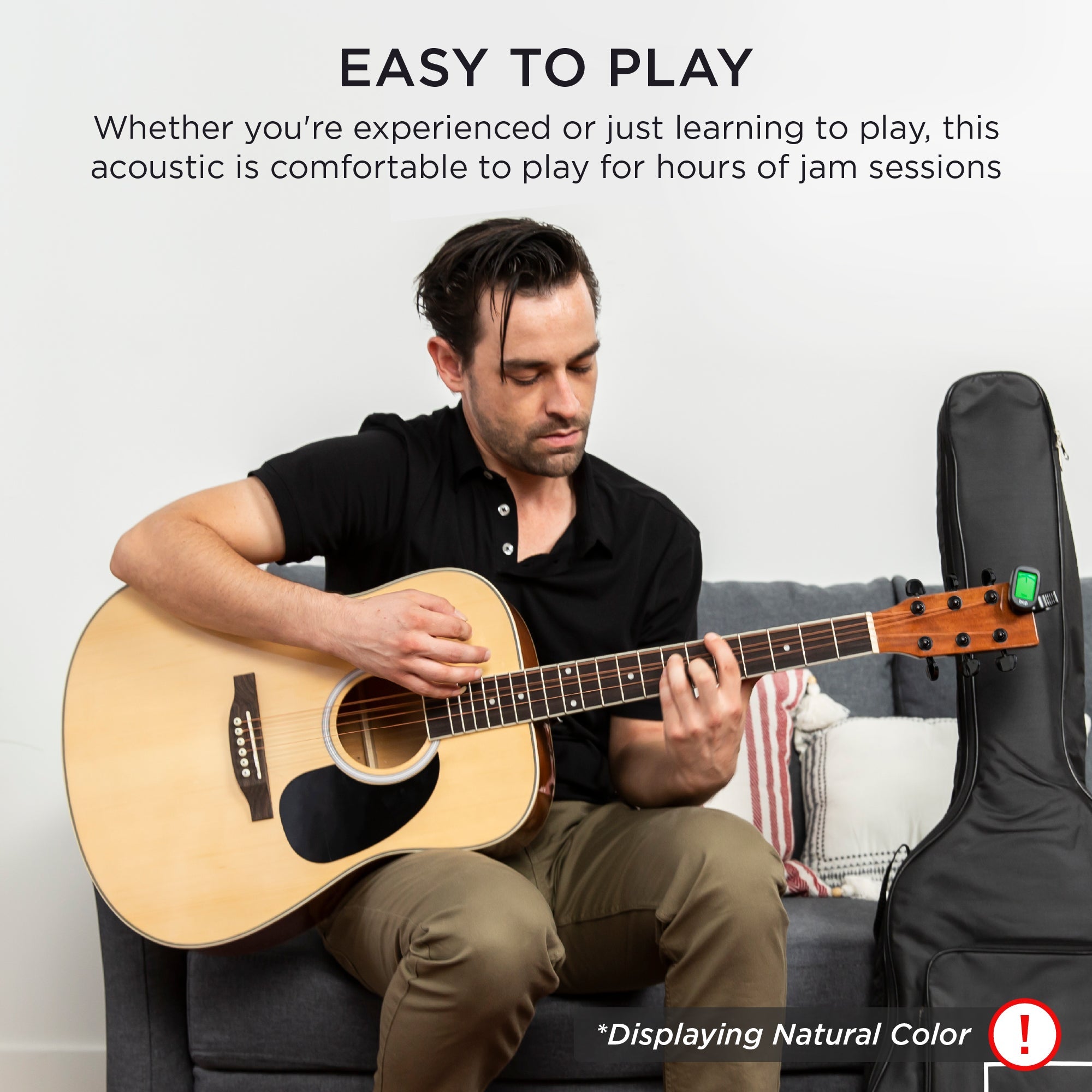 41in Acoustic Guitar Starter Kit with Digital Tuner Padded Case Picks Strap for simple setup and everyday use