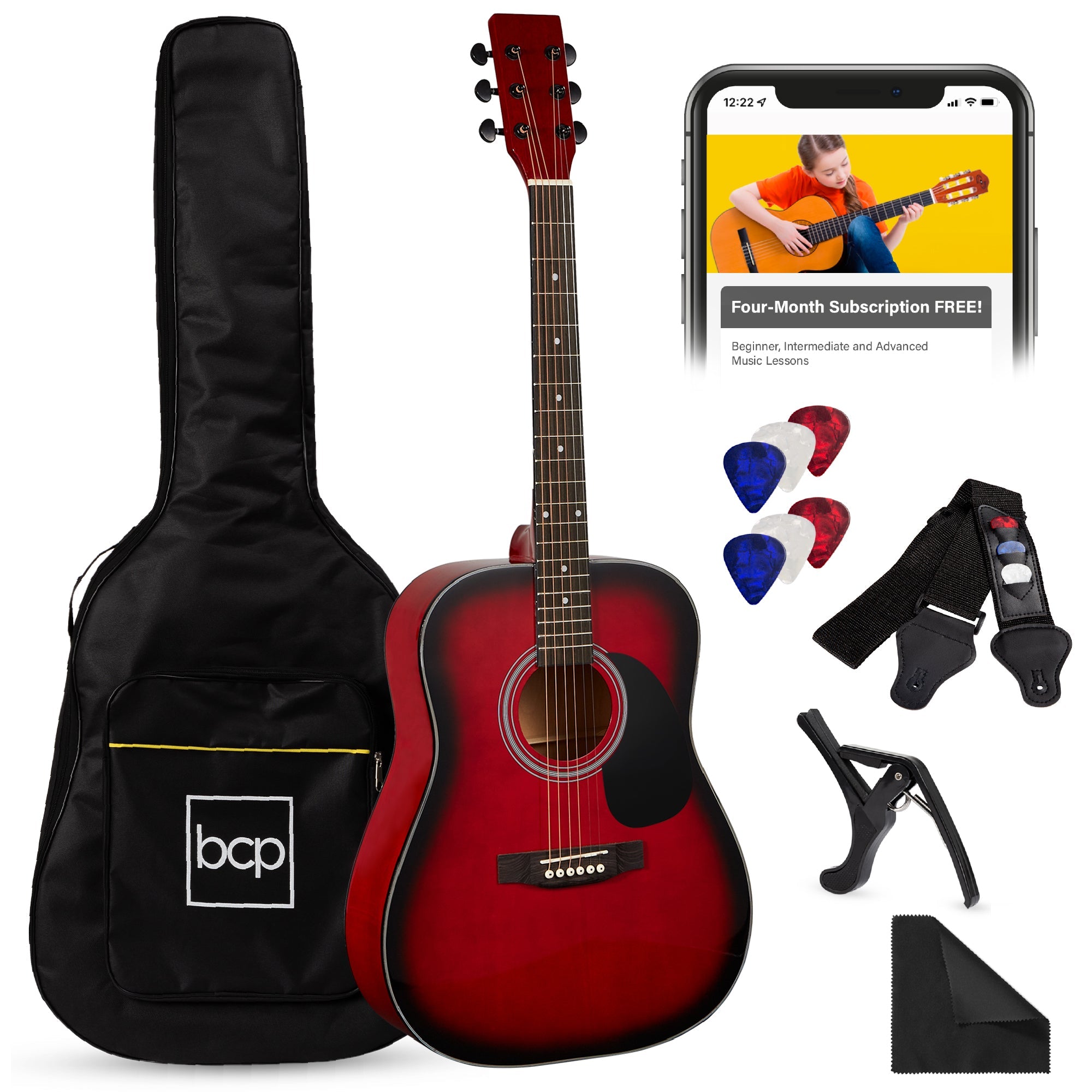 41in Acoustic Guitar Starter Kit with Digital Tuner Padded Case Picks Strap for simple setup and everyday use