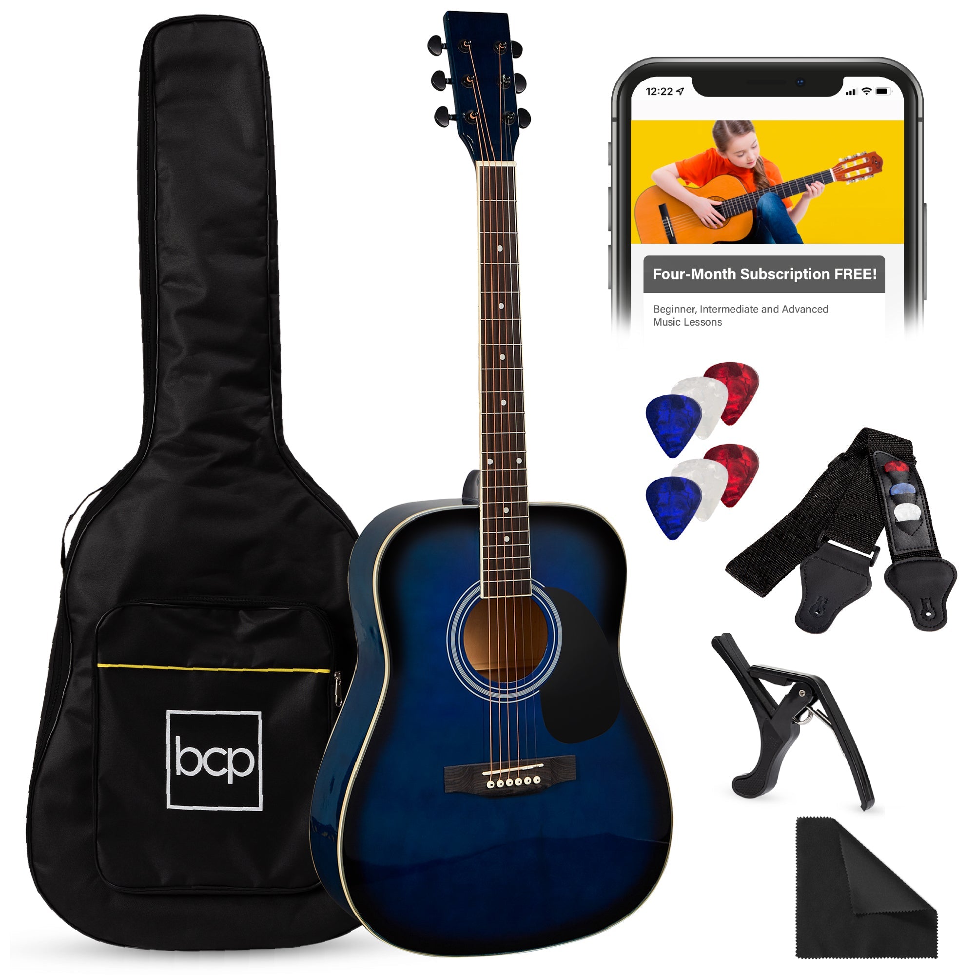 41in Acoustic Guitar Starter Kit with Digital Tuner Padded Case Picks Strap for simple setup and everyday use