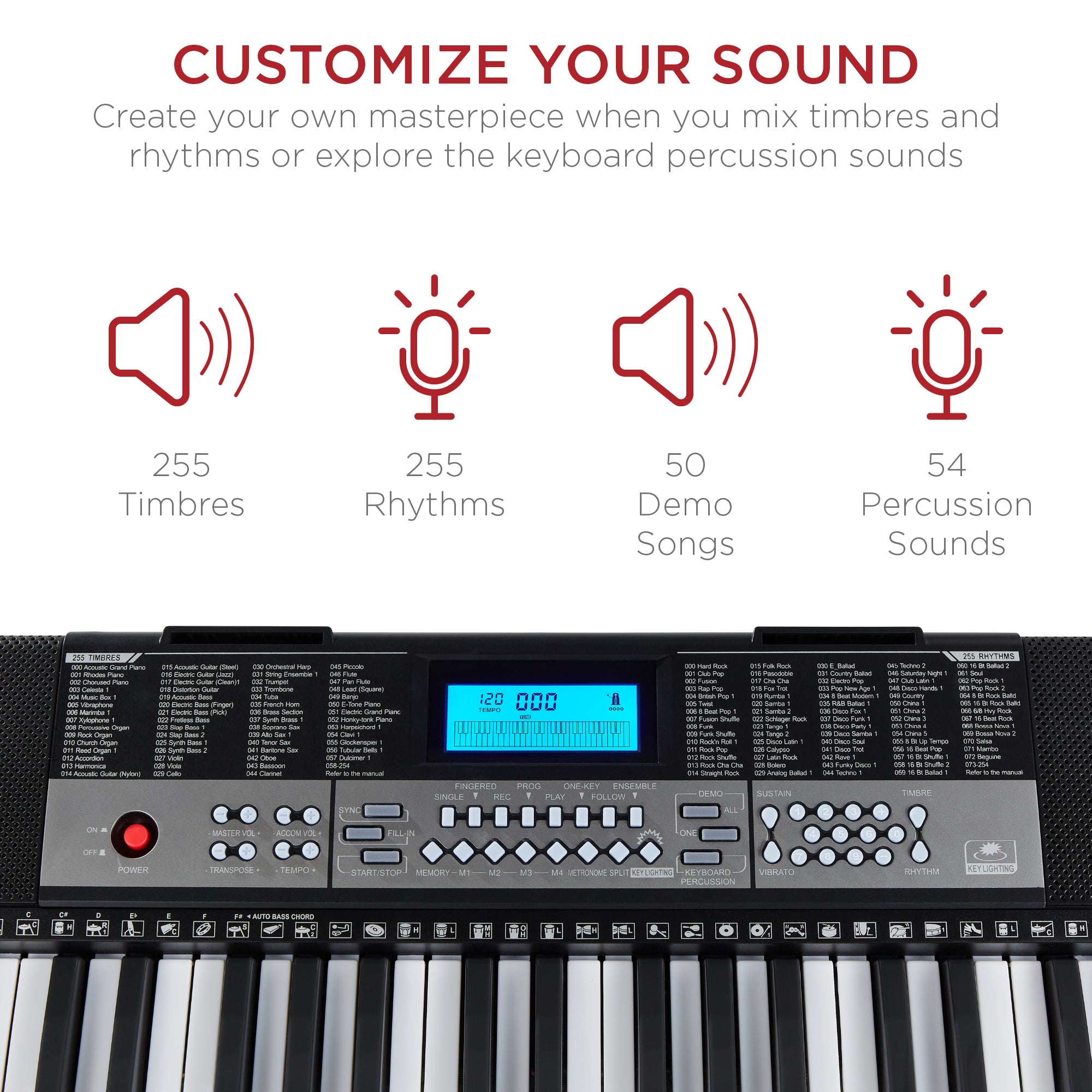 54-Key Beginners Electronic Keyboard Piano Set with Lighted Keys LCD Screen with reliable function and style