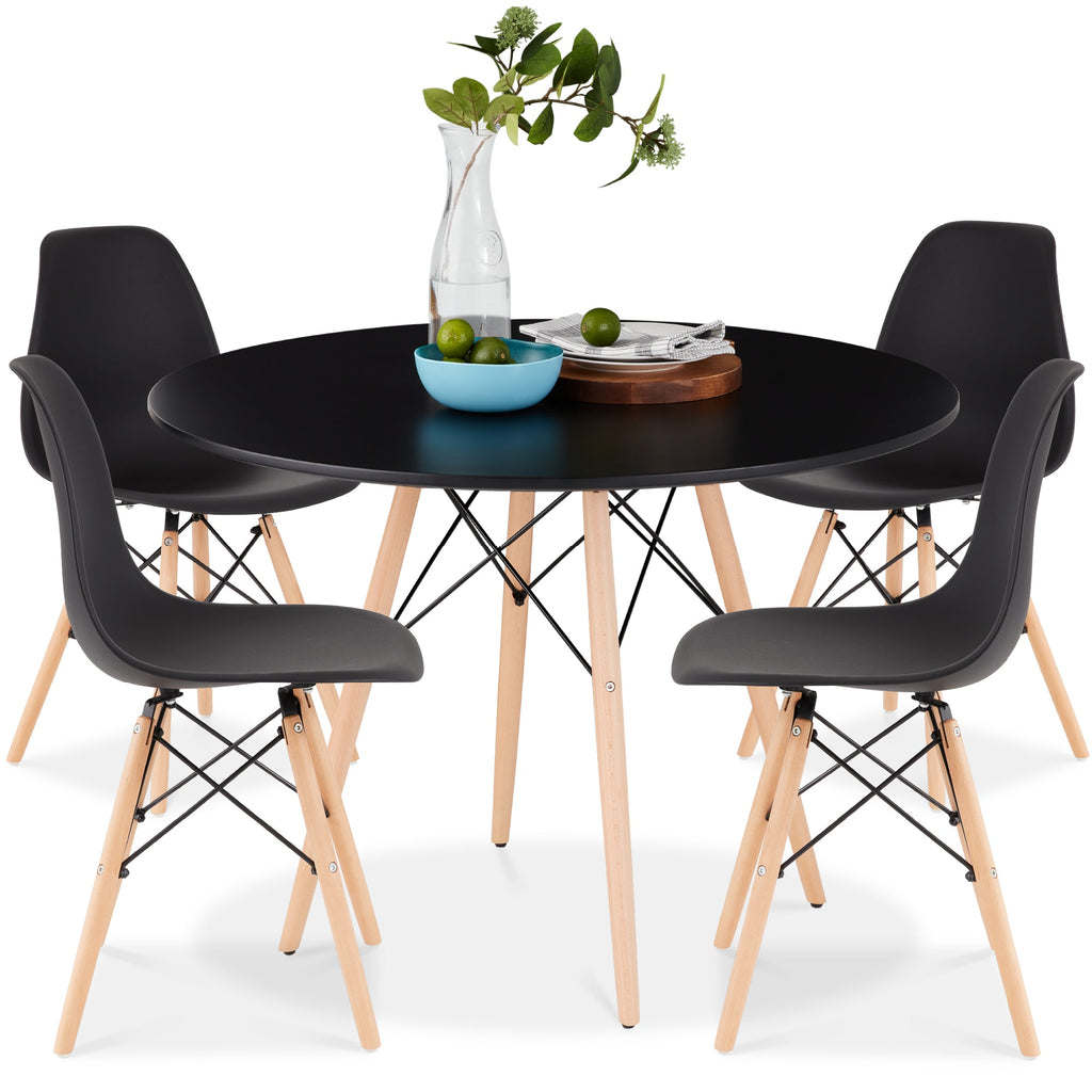 5-Piece Mid-Century Modern Dining Set with 4 Chairs Wooden Legs Metal Frame designed for everyday comfort and storage