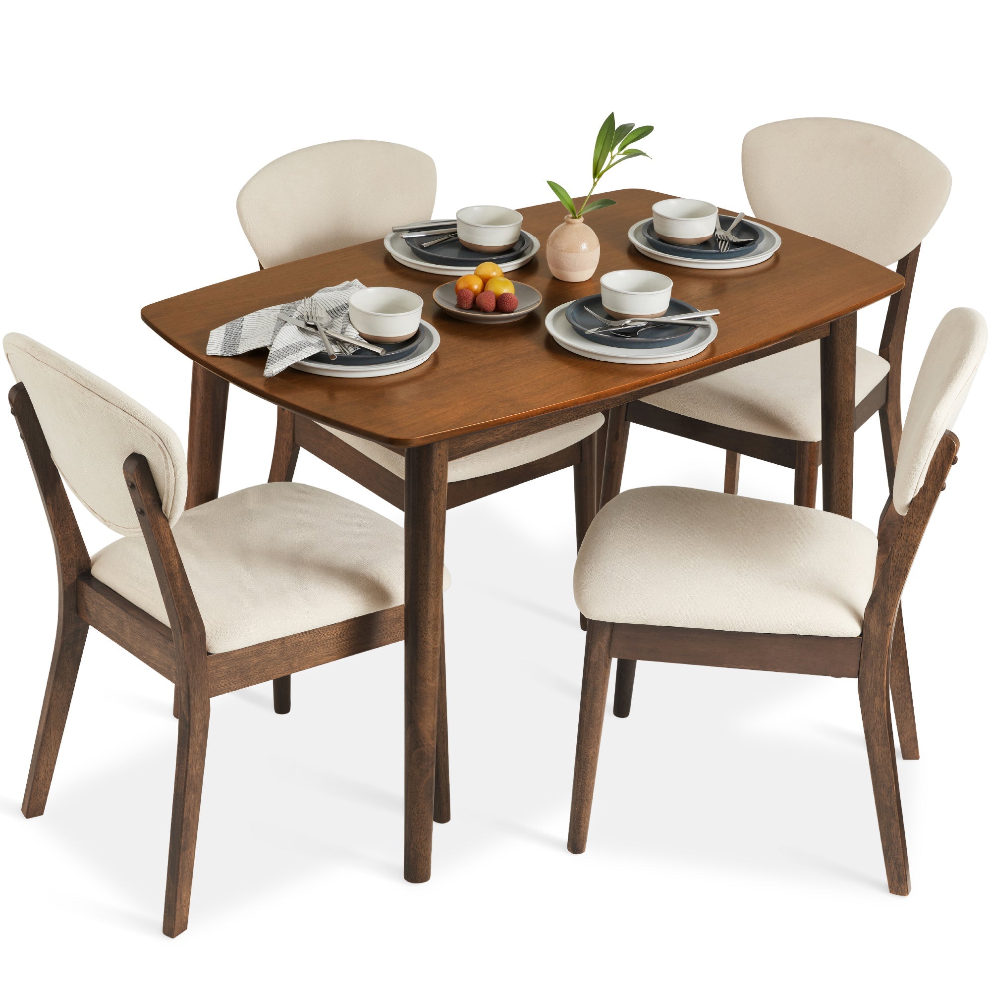 5-Piece Wooden Mid-Century Modern Dining Set with 4 Chairs Padded Seat and Back designed for everyday comfort and storage