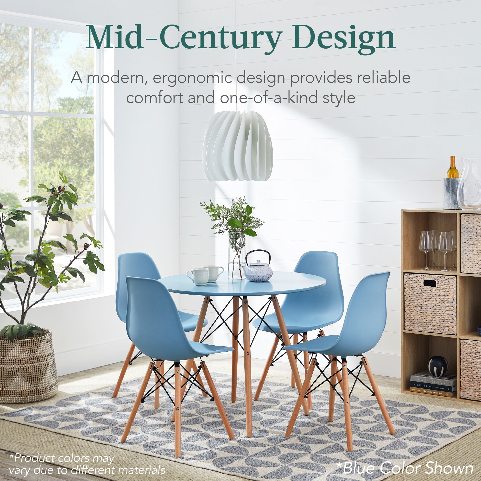 5-Piece Mid-Century Modern Dining Set with 4 Chairs Wooden Legs Metal Frame designed for everyday comfort and storage