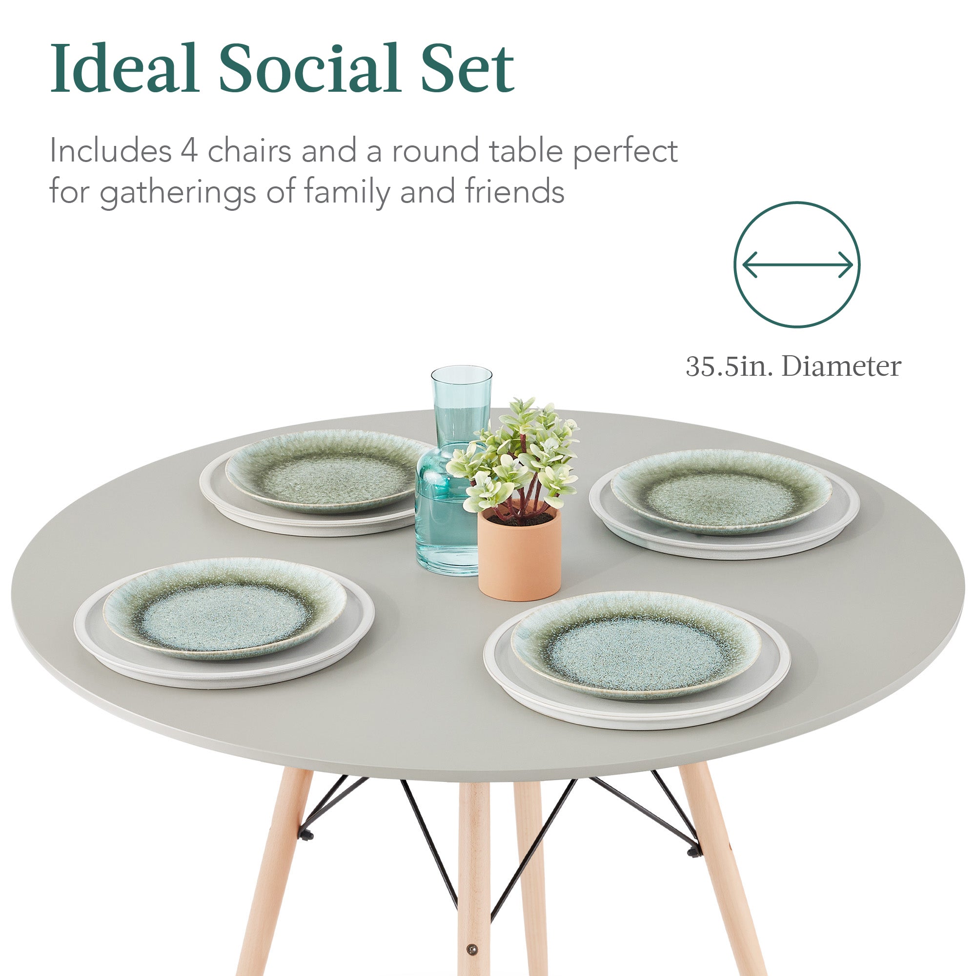 5-Piece Mid-Century Modern Dining Set with 4 Chairs Wooden Legs Metal Frame designed for everyday comfort and storage