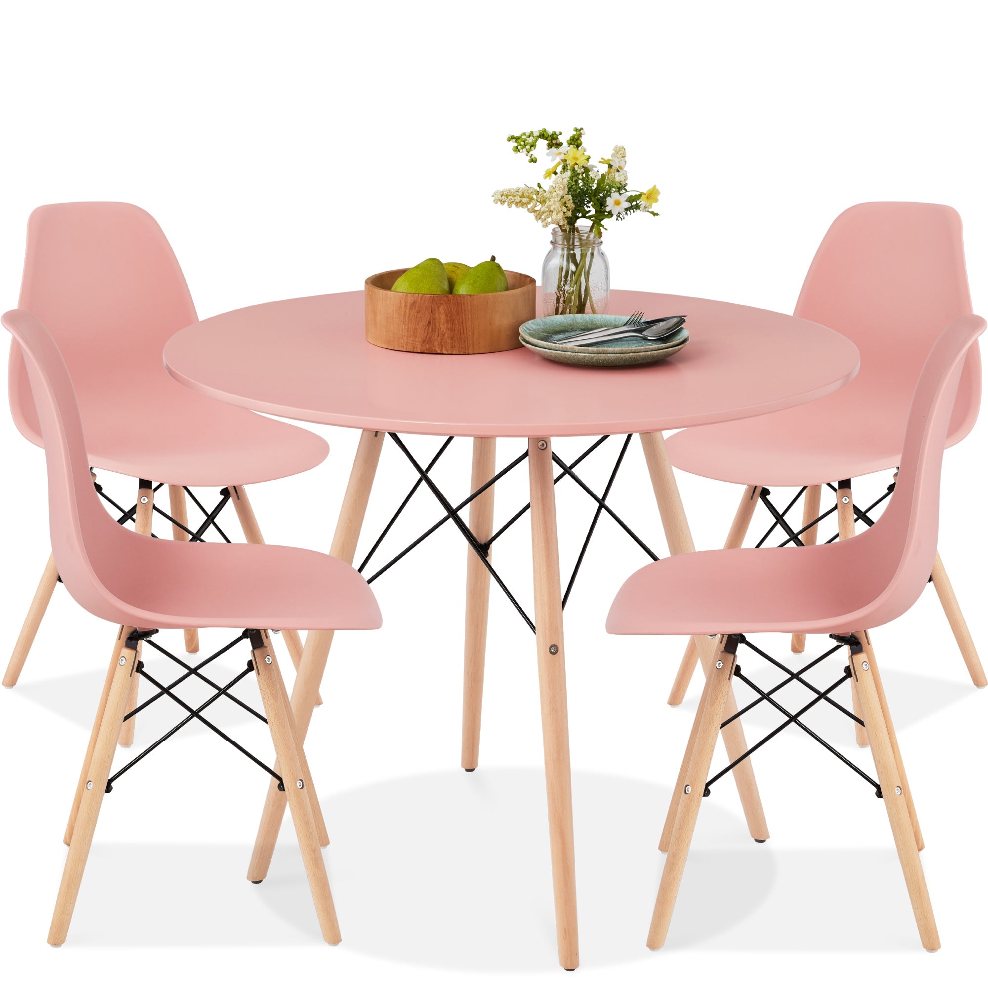 5-Piece Mid-Century Modern Dining Set with 4 Chairs Wooden Legs Metal Frame designed for everyday comfort and storage