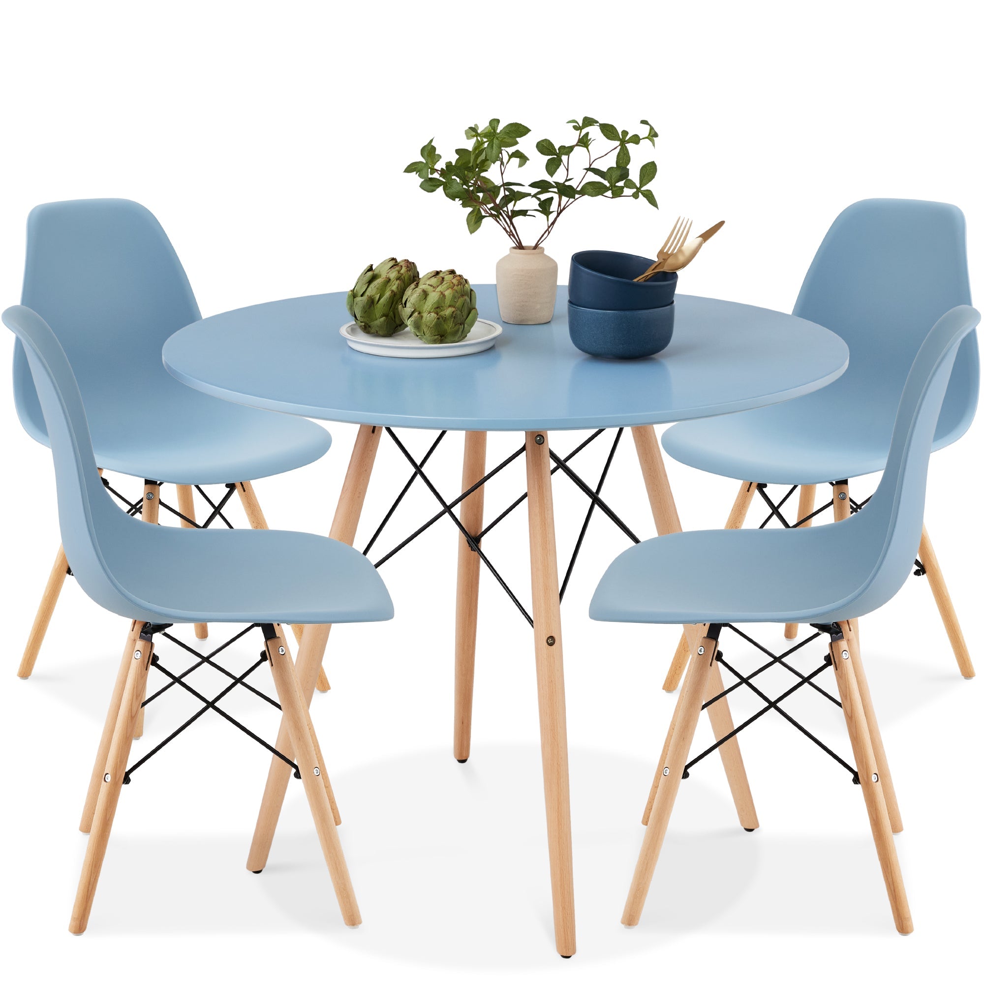5-Piece Mid-Century Modern Dining Set with 4 Chairs Wooden Legs Metal Frame designed for everyday comfort and storage