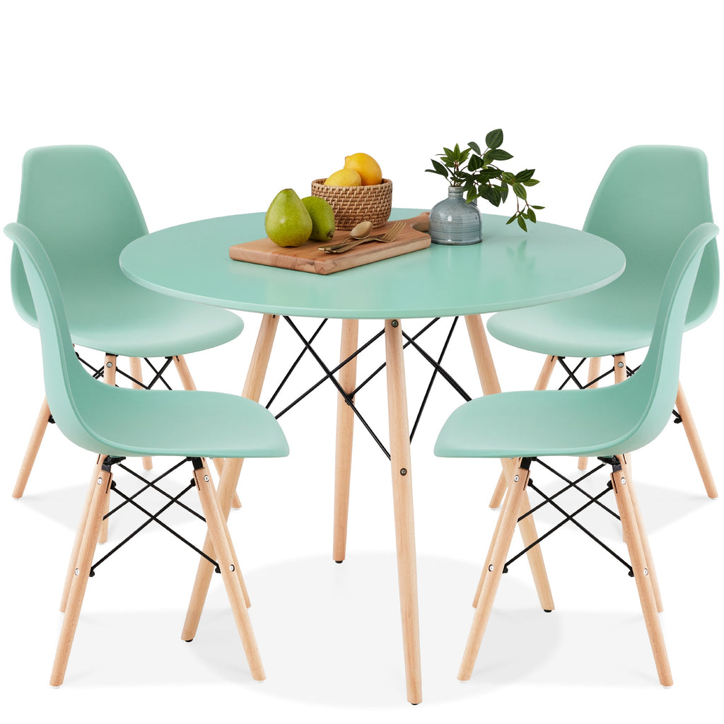 5-Piece Mid-Century Modern Dining Set with 4 Chairs Wooden Legs Metal Frame designed for everyday comfort and storage