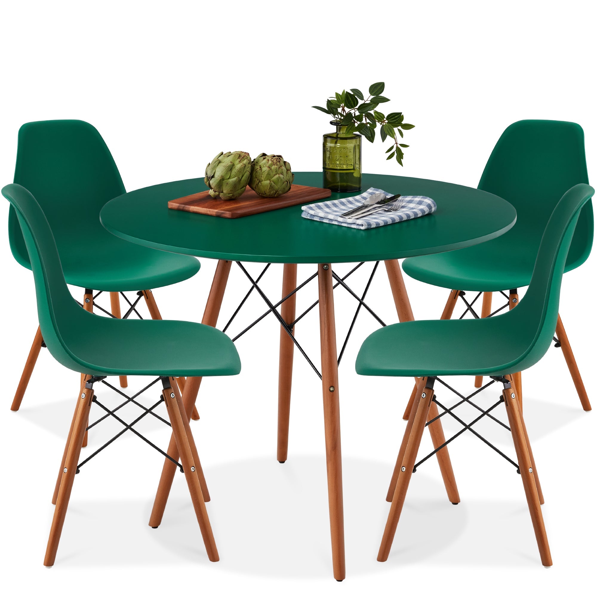 5-Piece Mid-Century Modern Dining Set with 4 Chairs Wooden Legs Metal Frame designed for everyday comfort and storage