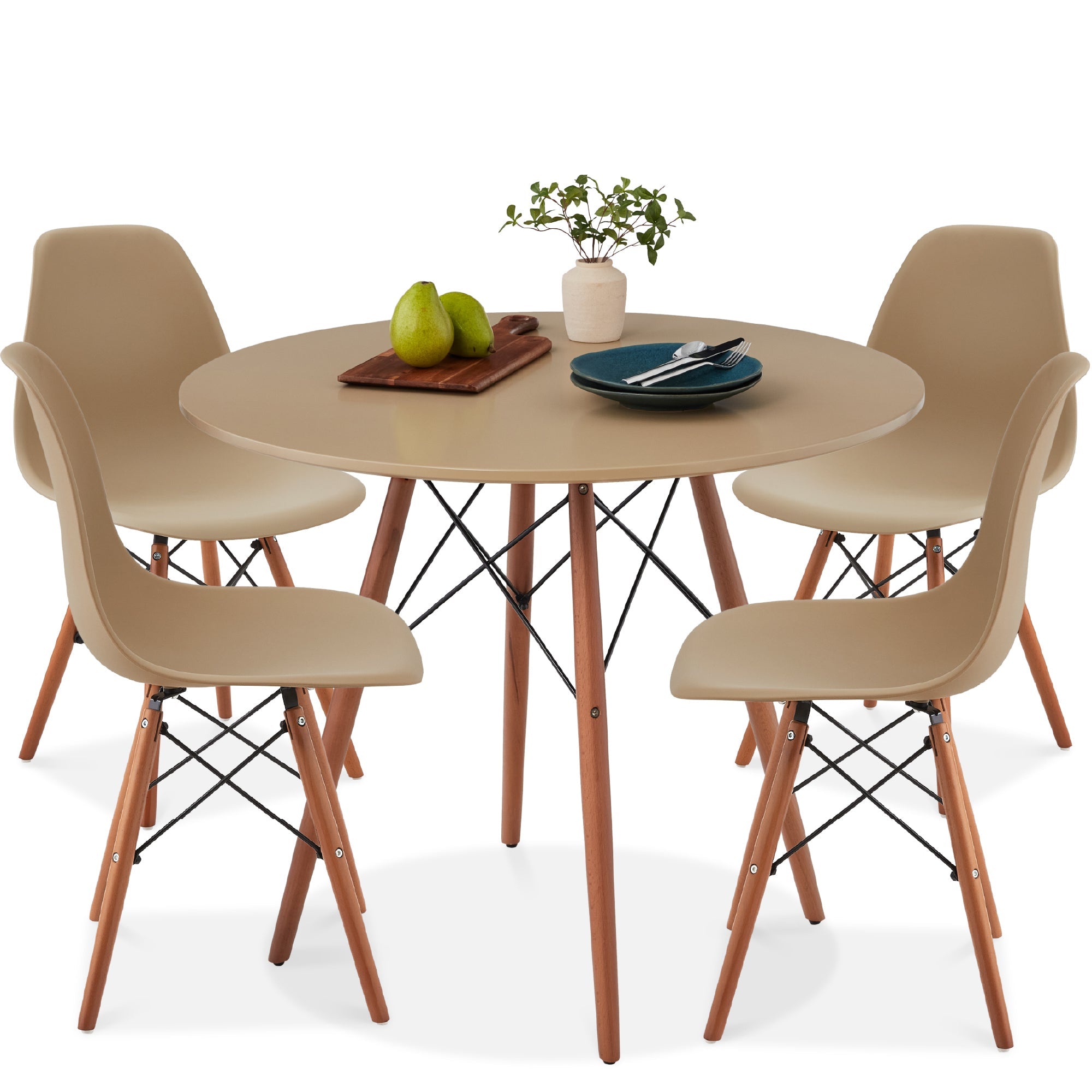 5-Piece Mid-Century Modern Dining Set with 4 Chairs Wooden Legs Metal Frame designed for everyday comfort and storage