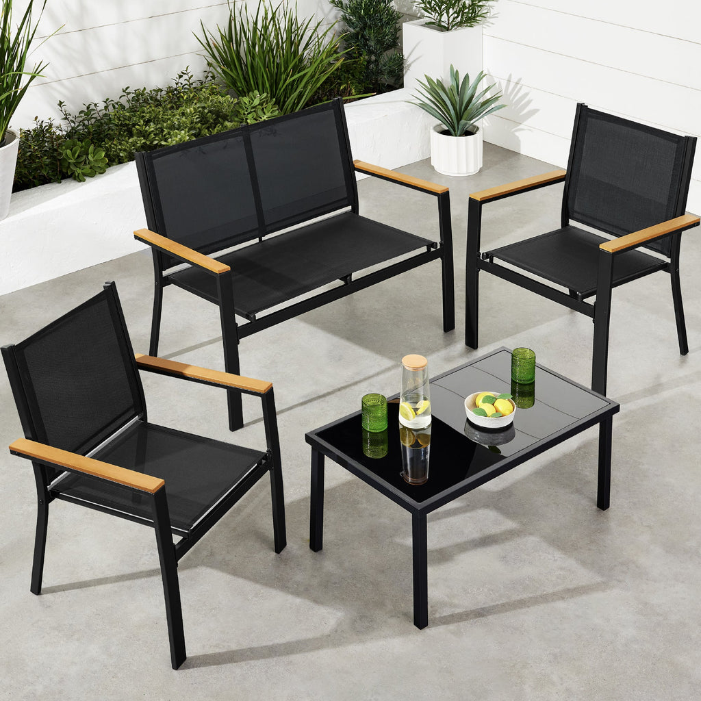 4-Piece Textilene Outdoor Conversation Set with Cushions Table designed for patio and backyard use