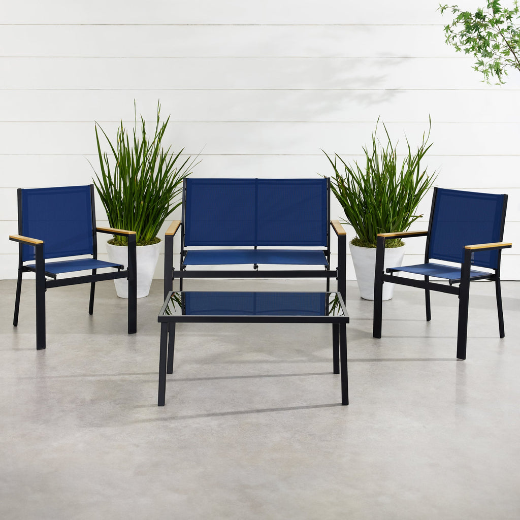 4-Piece Textilene Outdoor Conversation Set with Cushions Table designed for patio and backyard use