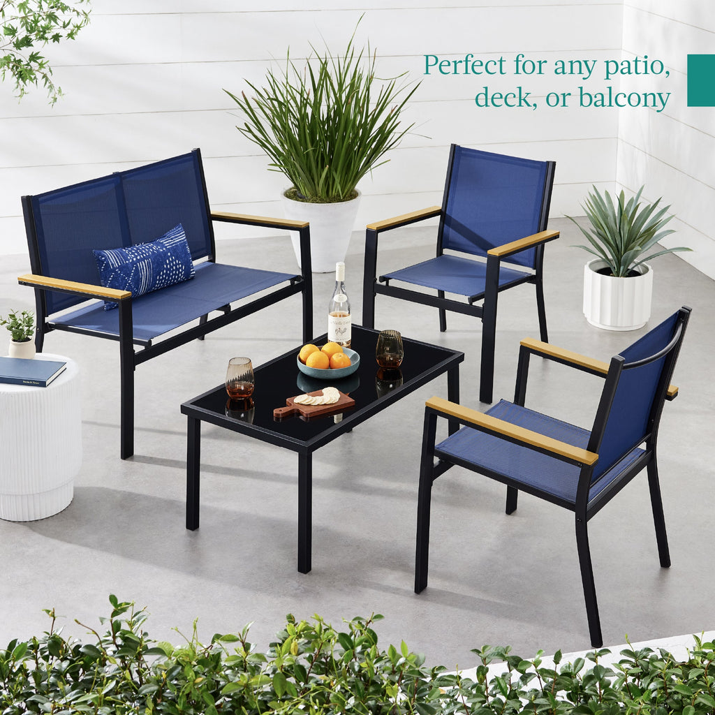 4-Piece Textilene Outdoor Conversation Set with Cushions Table designed for patio and backyard use