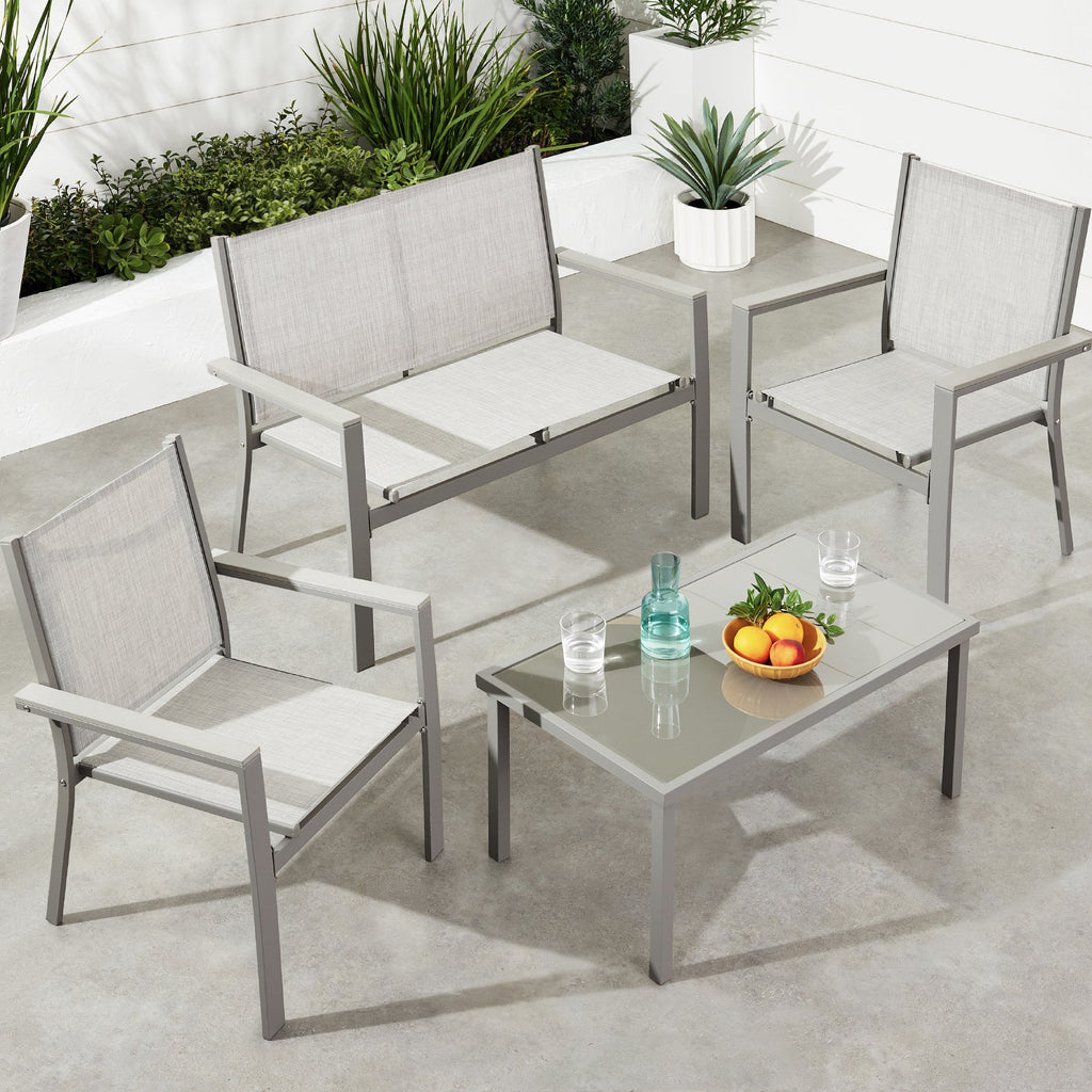 4-Piece Textilene Outdoor Conversation Set with Cushions Table designed for patio and backyard use