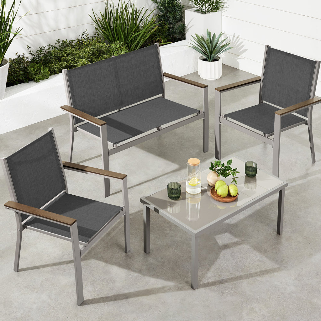 4-Piece Textilene Outdoor Conversation Set with Cushions Table designed for patio and backyard use