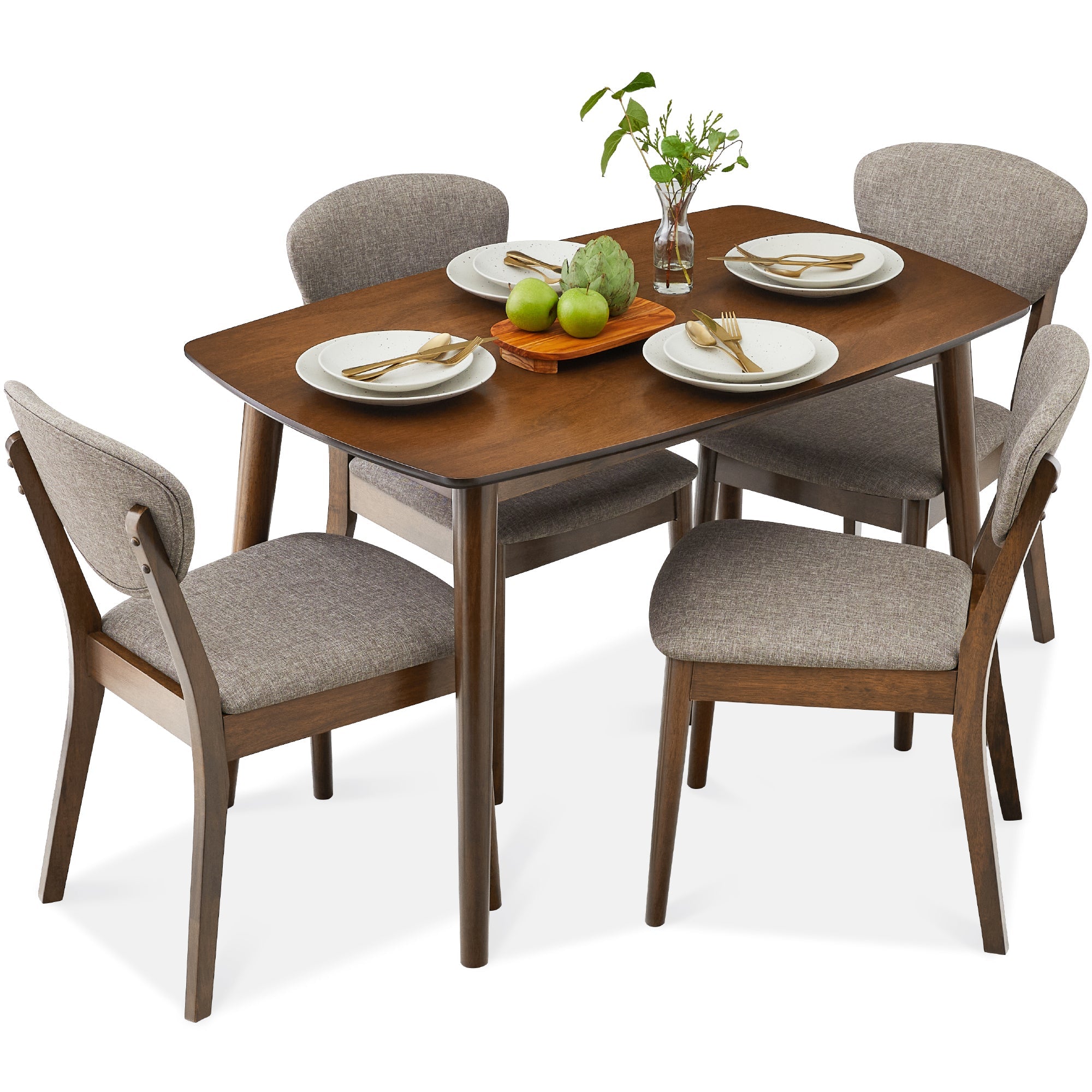 5-Piece Wooden Mid-Century Modern Dining Set with 4 Chairs Padded Seat and Back designed for everyday comfort and storage