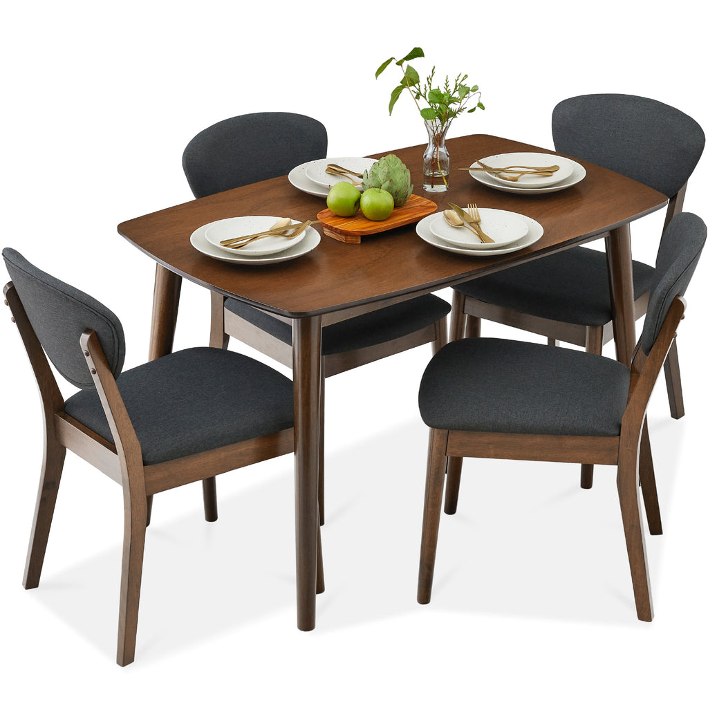 5-Piece Wooden Mid-Century Modern Dining Set with 4 Chairs Padded Seat and Back designed for everyday comfort and storage