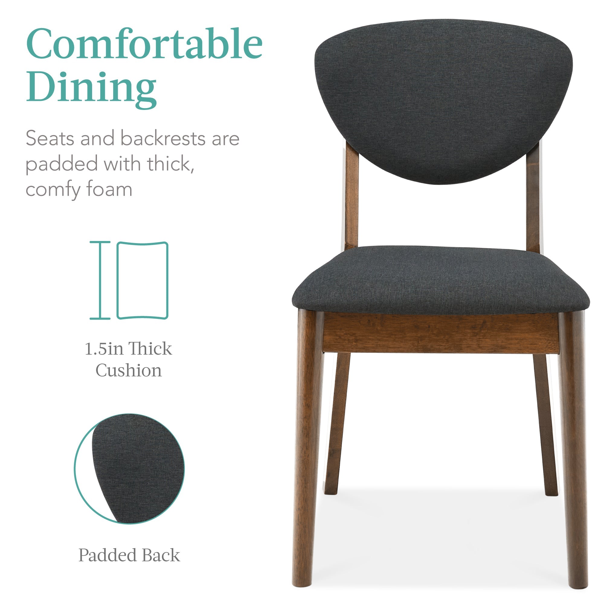 5-Piece Wooden Mid-Century Modern Dining Set with 4 Chairs Padded Seat and Back designed for everyday comfort and storage