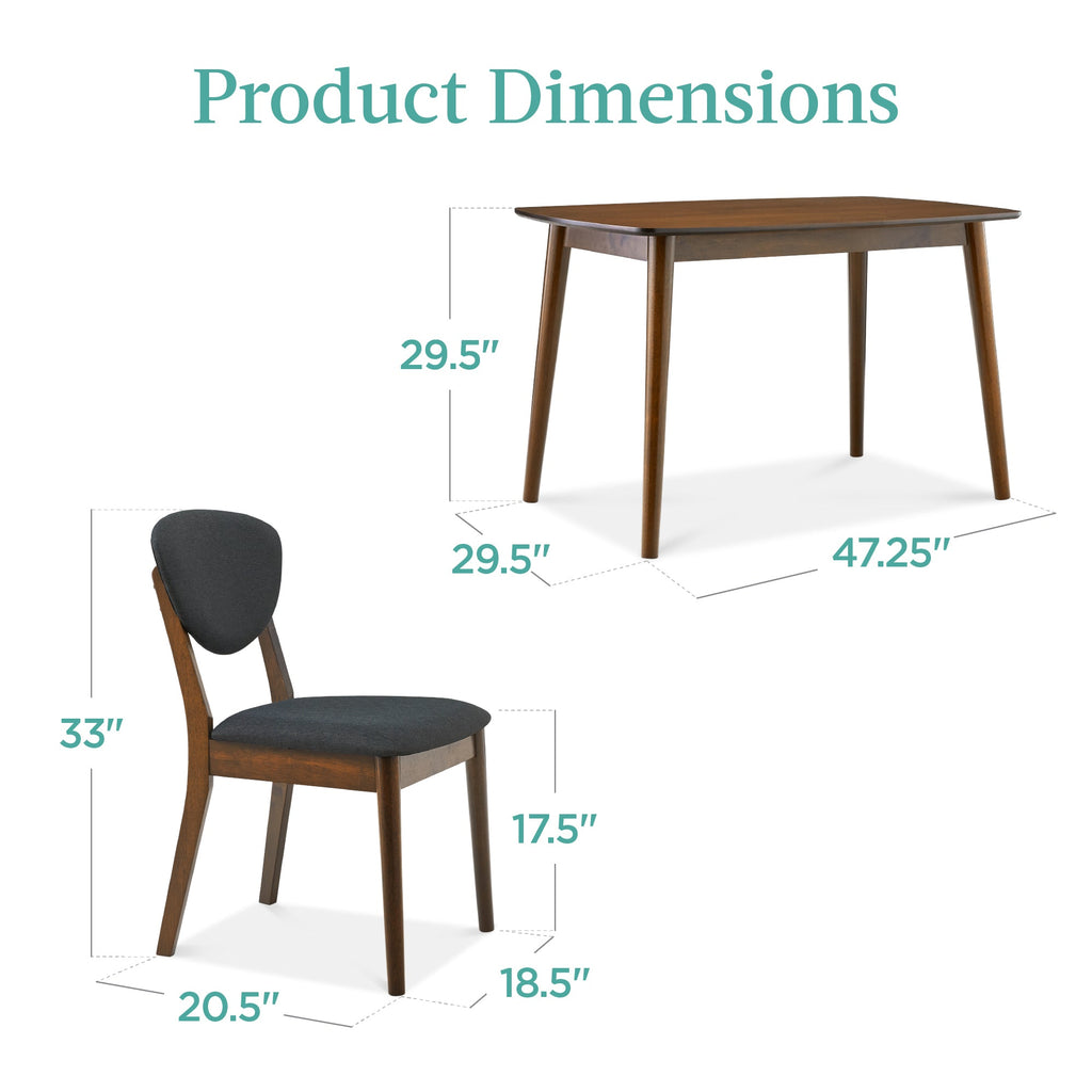 5-Piece Wooden Mid-Century Modern Dining Set with 4 Chairs Padded Seat and Back designed for everyday comfort and storage