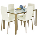 5-Piece Dining Table Set with Glass Top Leather Chairs with practical style for home spaces