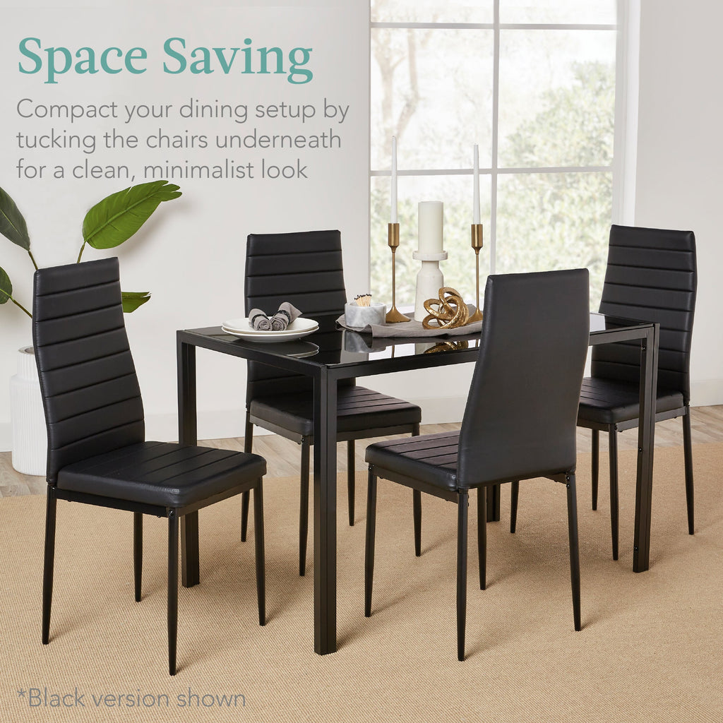 5-Piece Dining Table Set with Glass Top Leather Chairs with practical style for home spaces