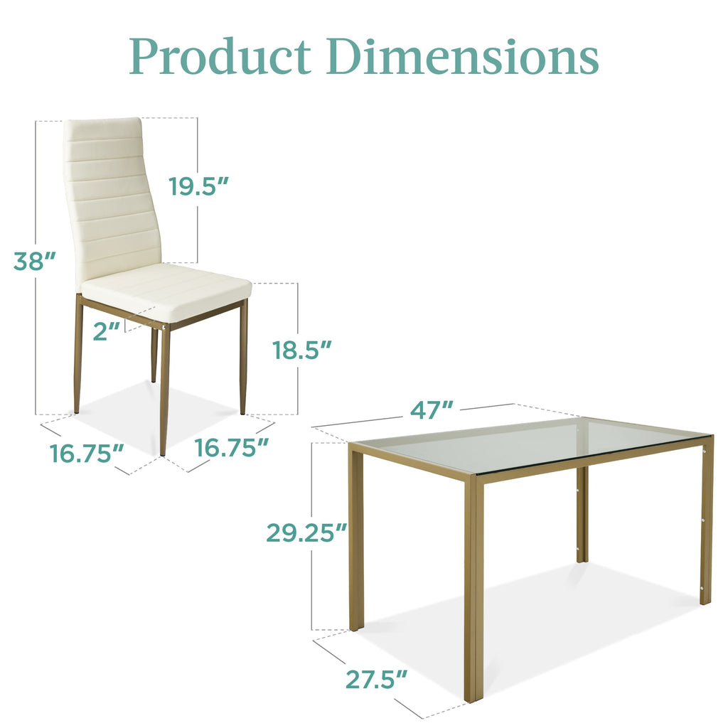 5-Piece Dining Table Set with Glass Top Leather Chairs with practical style for home spaces