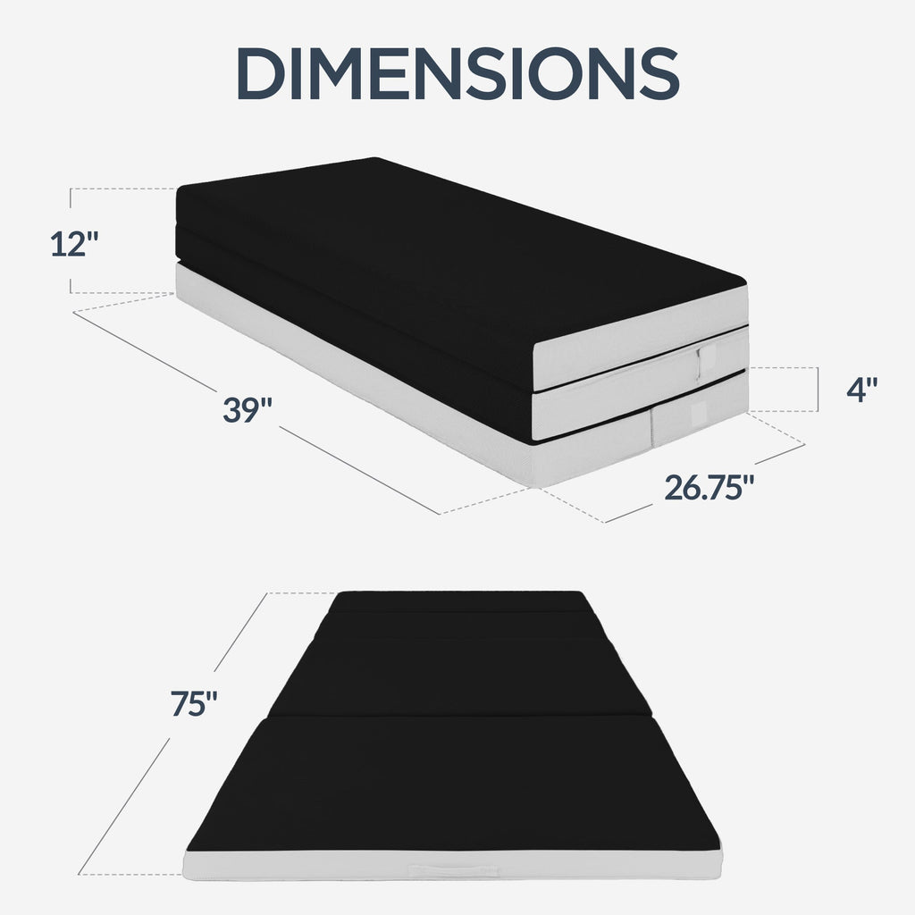 4in Portable Mattress Topper Tri-Fold Mattress Pad - Onyx Black with practical style for home spaces