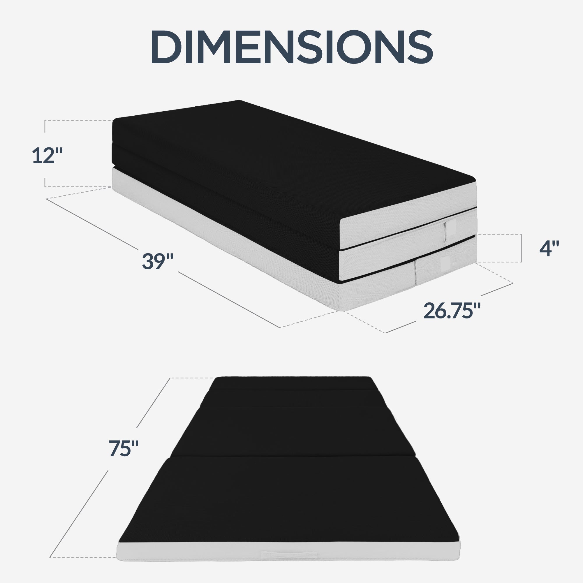 4in Portable Mattress Topper Tri-Fold Mattress Pad - Onyx Black with practical style for home spaces
