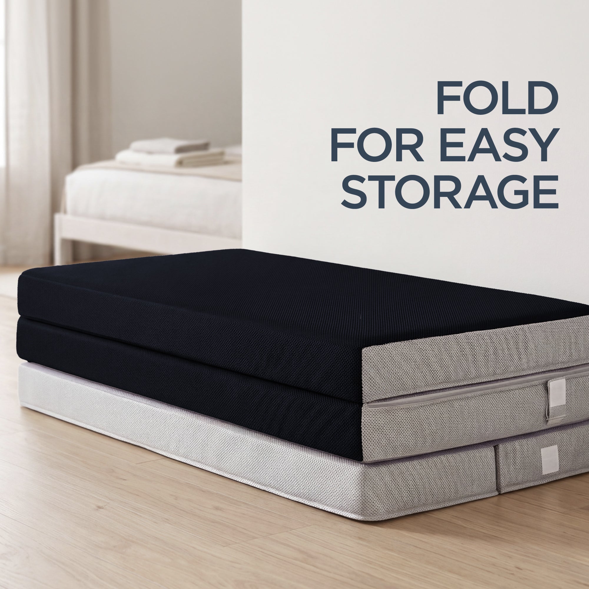 4in Portable Mattress Topper Tri-Fold Mattress Pad - Onyx Black with practical style for home spaces