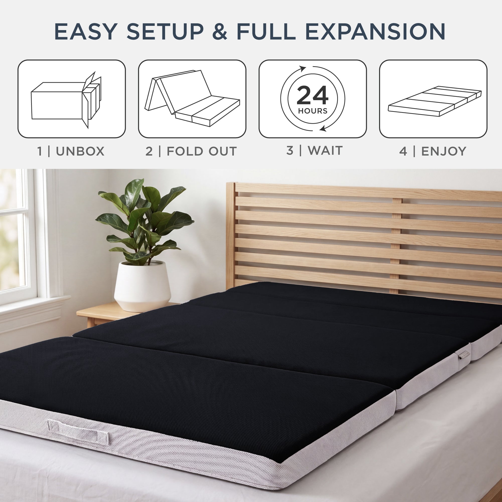 4in Portable Mattress Topper Tri-Fold Mattress Pad - Onyx Black with practical style for home spaces