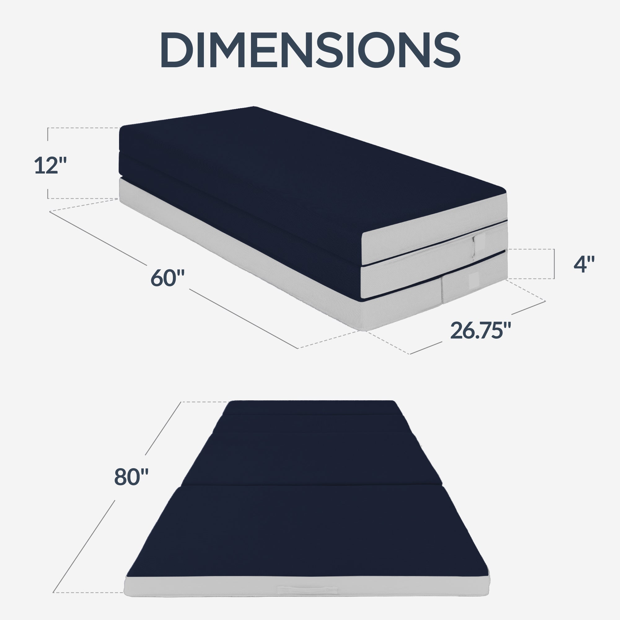 4in Portable Mattress Topper Tri-Fold Mattress Pad - Midnight Blue for comfortable home living