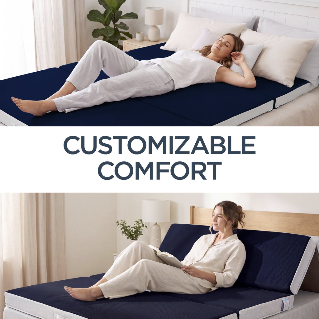 4in Portable Mattress Topper Tri-Fold Mattress Pad - Midnight Blue for comfortable home living