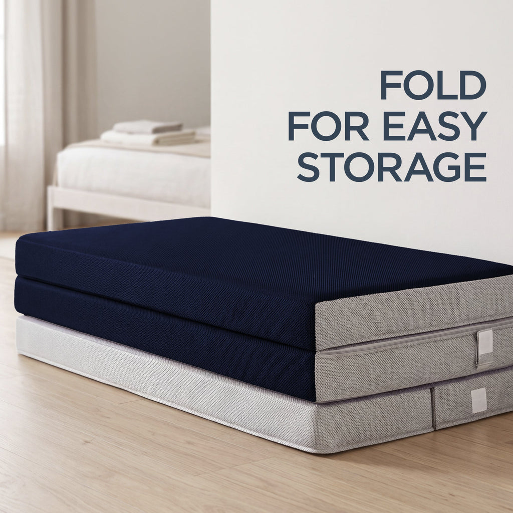 4in Portable Mattress Topper Tri-Fold Mattress Pad - Midnight Blue for comfortable home living