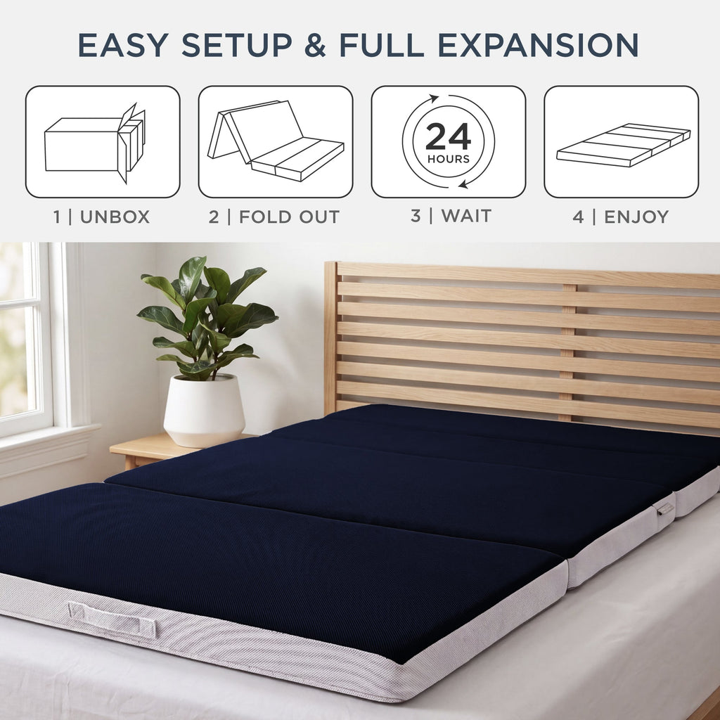 4in Portable Mattress Topper Tri-Fold Mattress Pad - Midnight Blue for comfortable home living