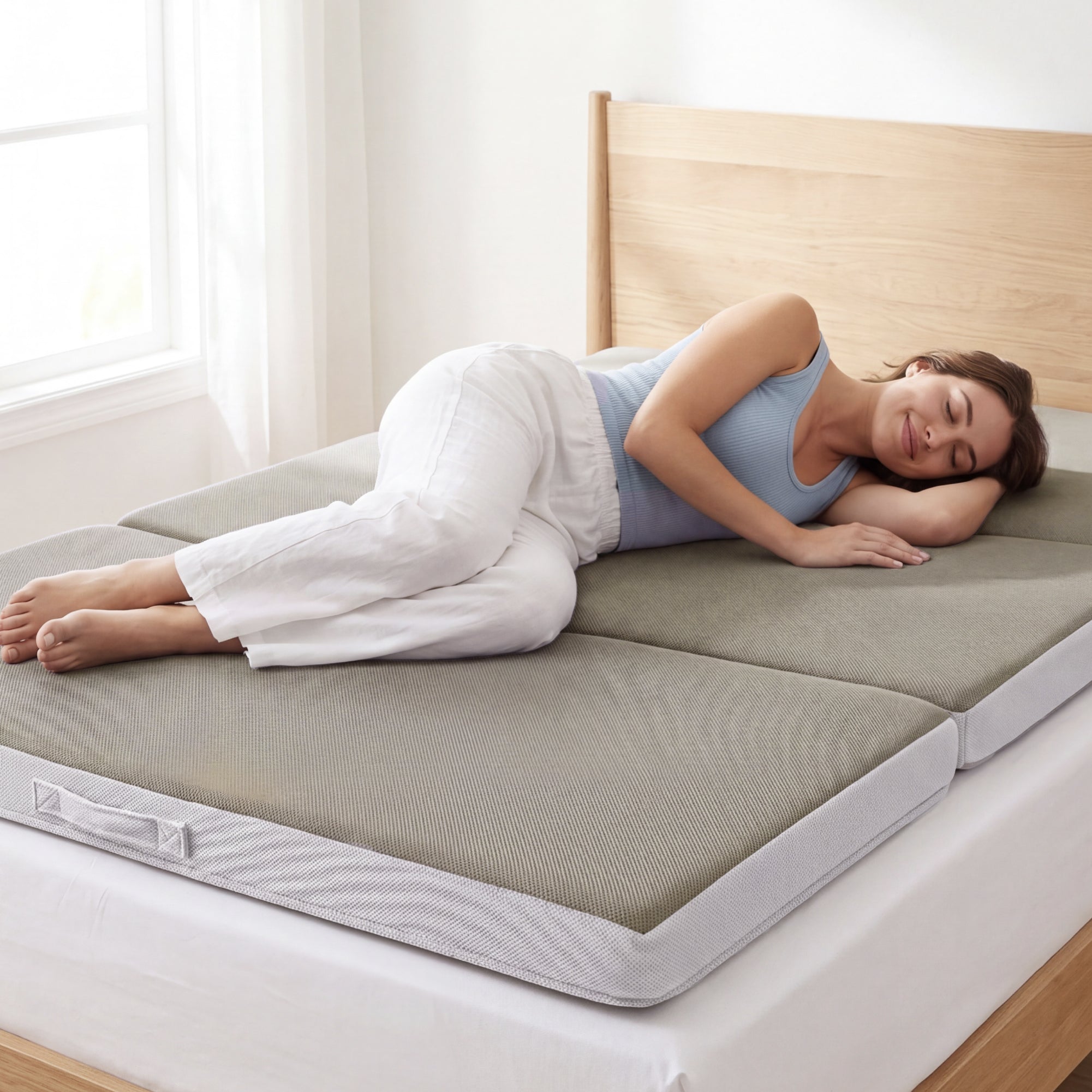 4in Portable Mattress Topper Tri-Fold Mattress Pad - Taupe for comfortable home living