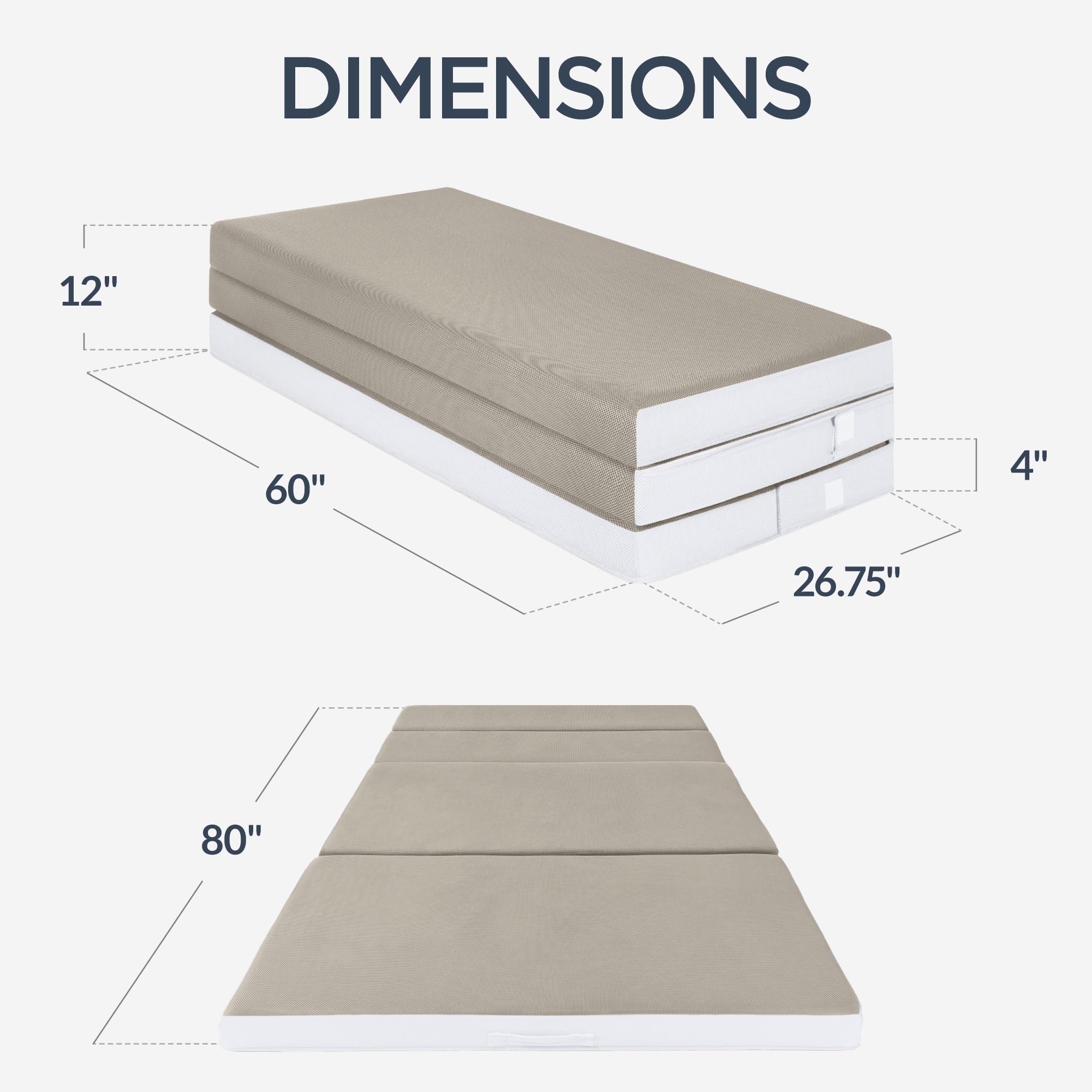 4in Portable Mattress Topper Tri-Fold Mattress Pad - Taupe for comfortable home living
