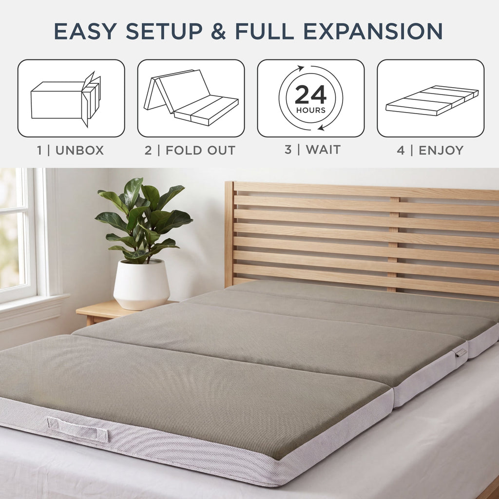 4in Portable Mattress Topper Tri-Fold Mattress Pad - Taupe for comfortable home living
