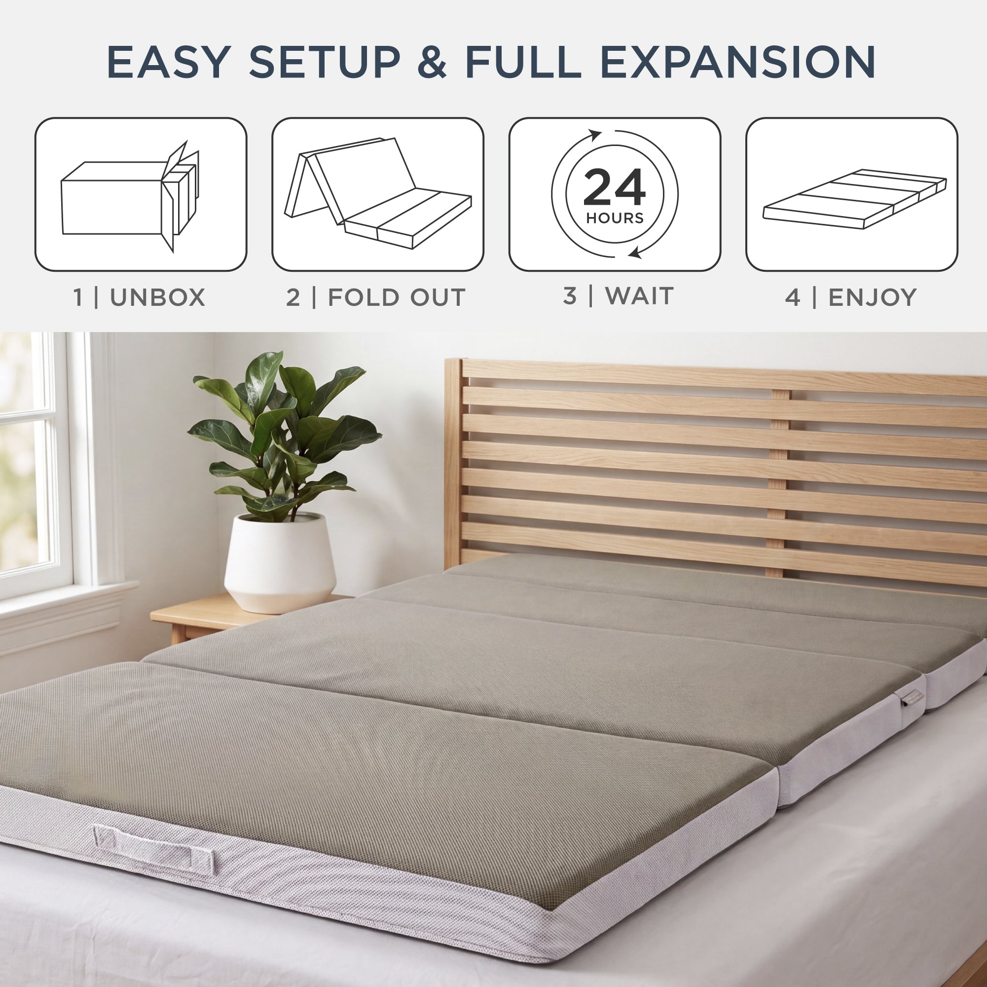 4in Portable Mattress Topper Tri-Fold Mattress Pad - Taupe for comfortable home living
