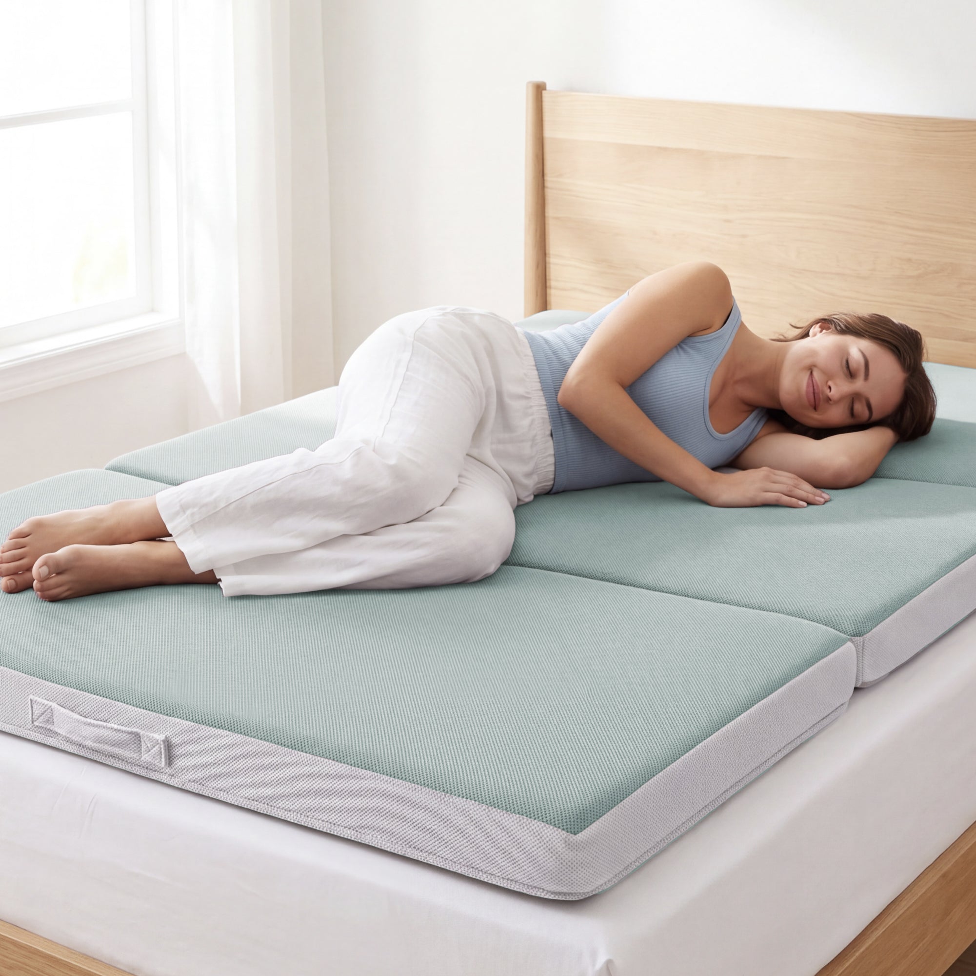 4in Portable Mattress Topper Tri-Fold Mattress Pad - Seafoam designed for everyday comfort and storage