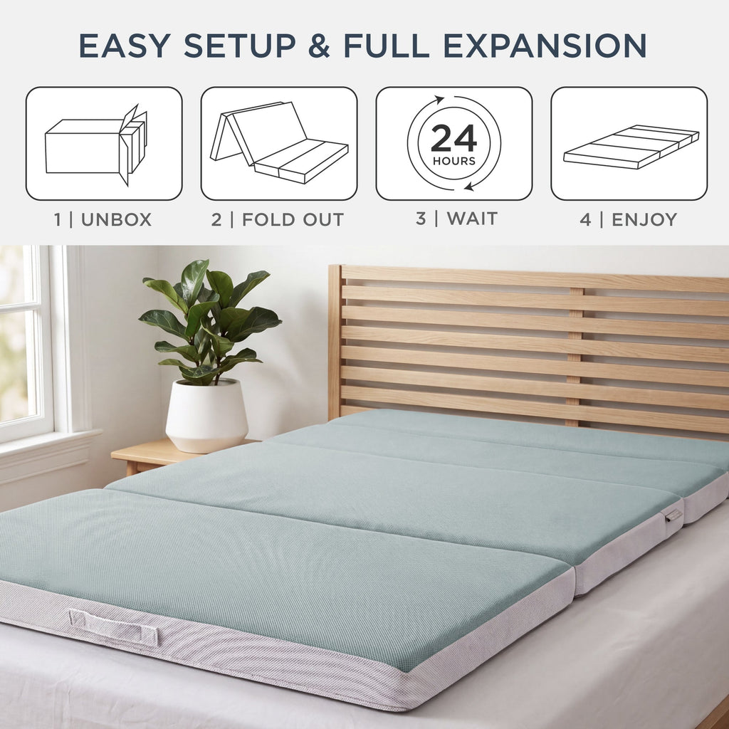 4in Portable Mattress Topper Tri-Fold Mattress Pad - Seafoam designed for everyday comfort and storage