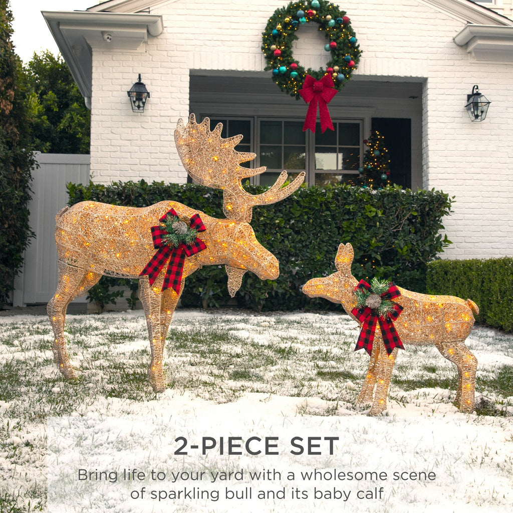 5ft 2-Piece Moose Family Lighted Outdoor Christmas Decor Set with LED Lights for festive seasonal decorating