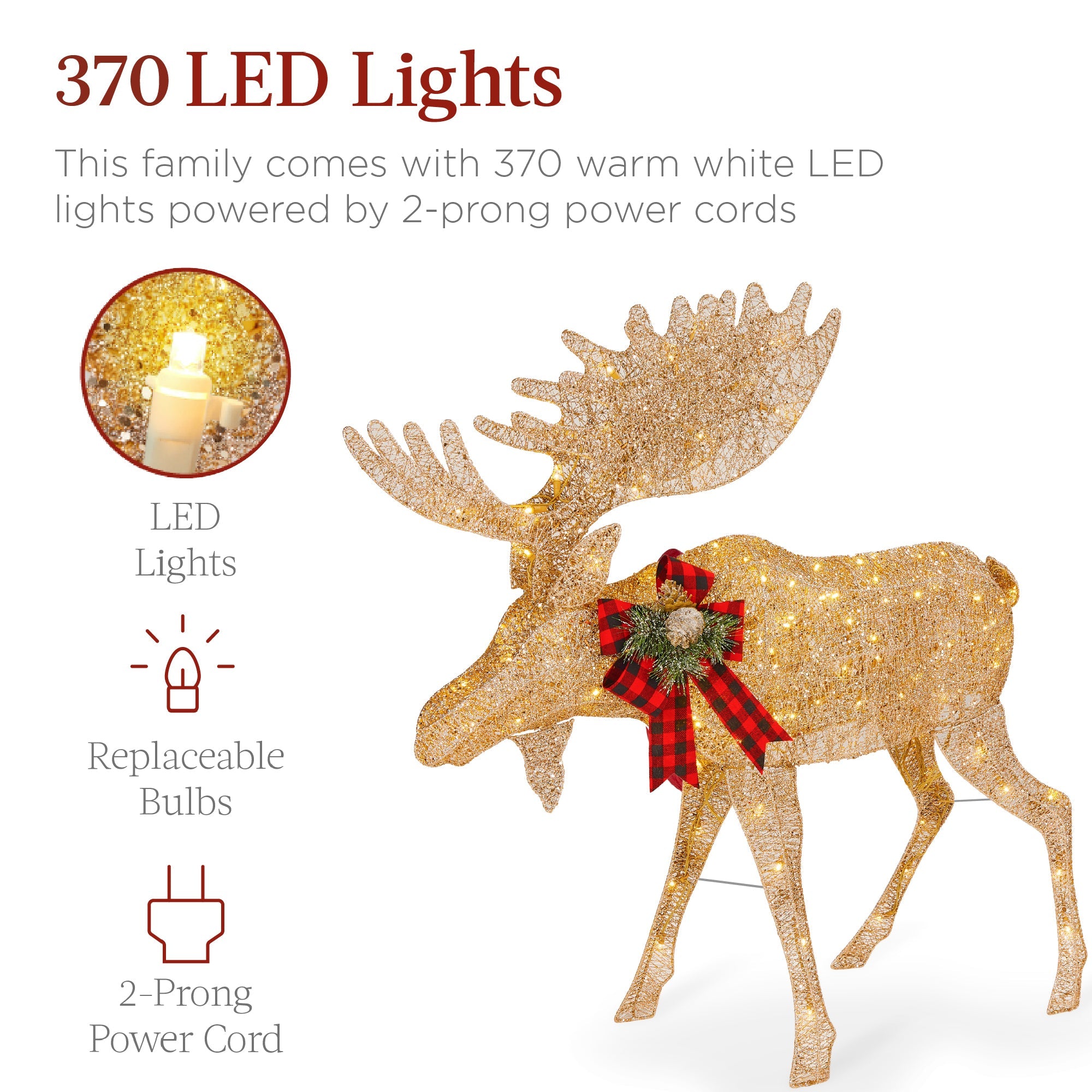5ft 2-Piece Moose Family Lighted Outdoor Christmas Decor Set with LED Lights for festive seasonal decorating