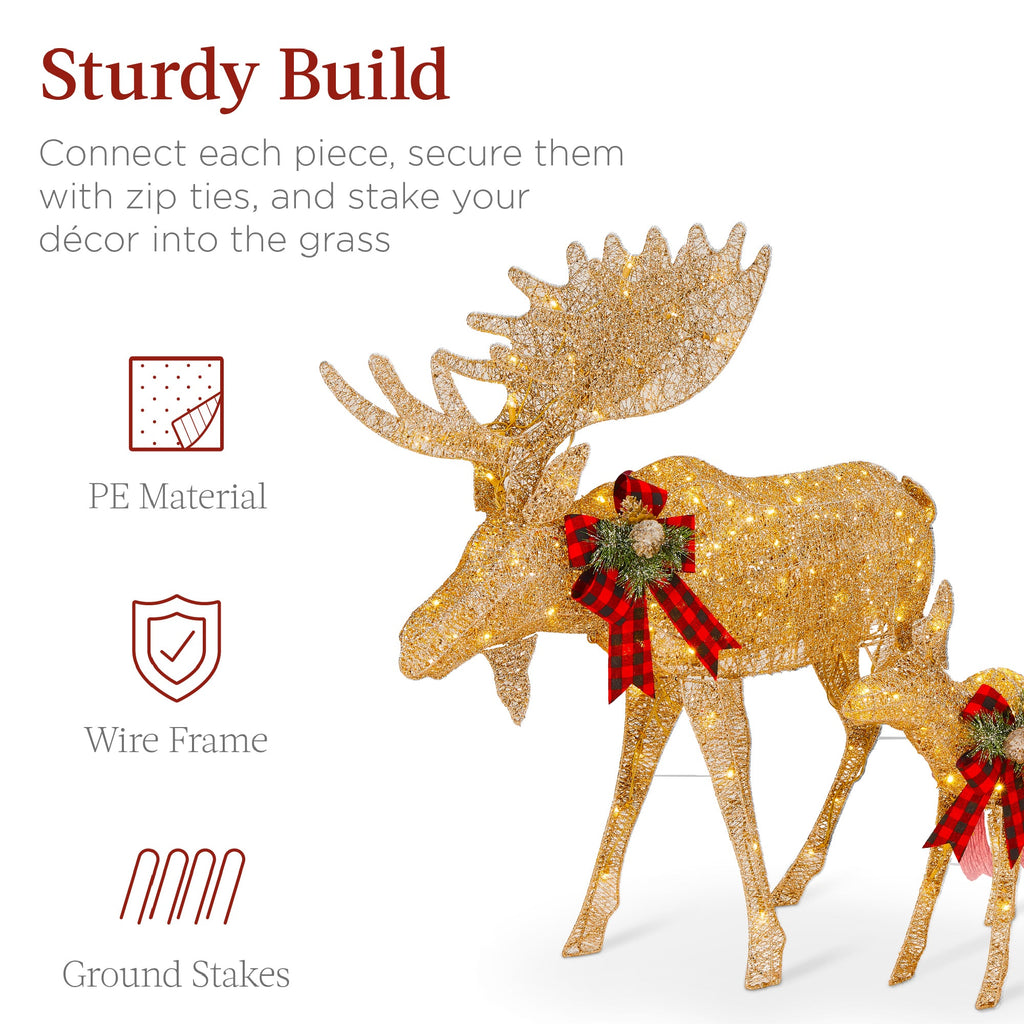 5ft 2-Piece Moose Family Lighted Outdoor Christmas Decor Set with LED Lights for festive seasonal decorating